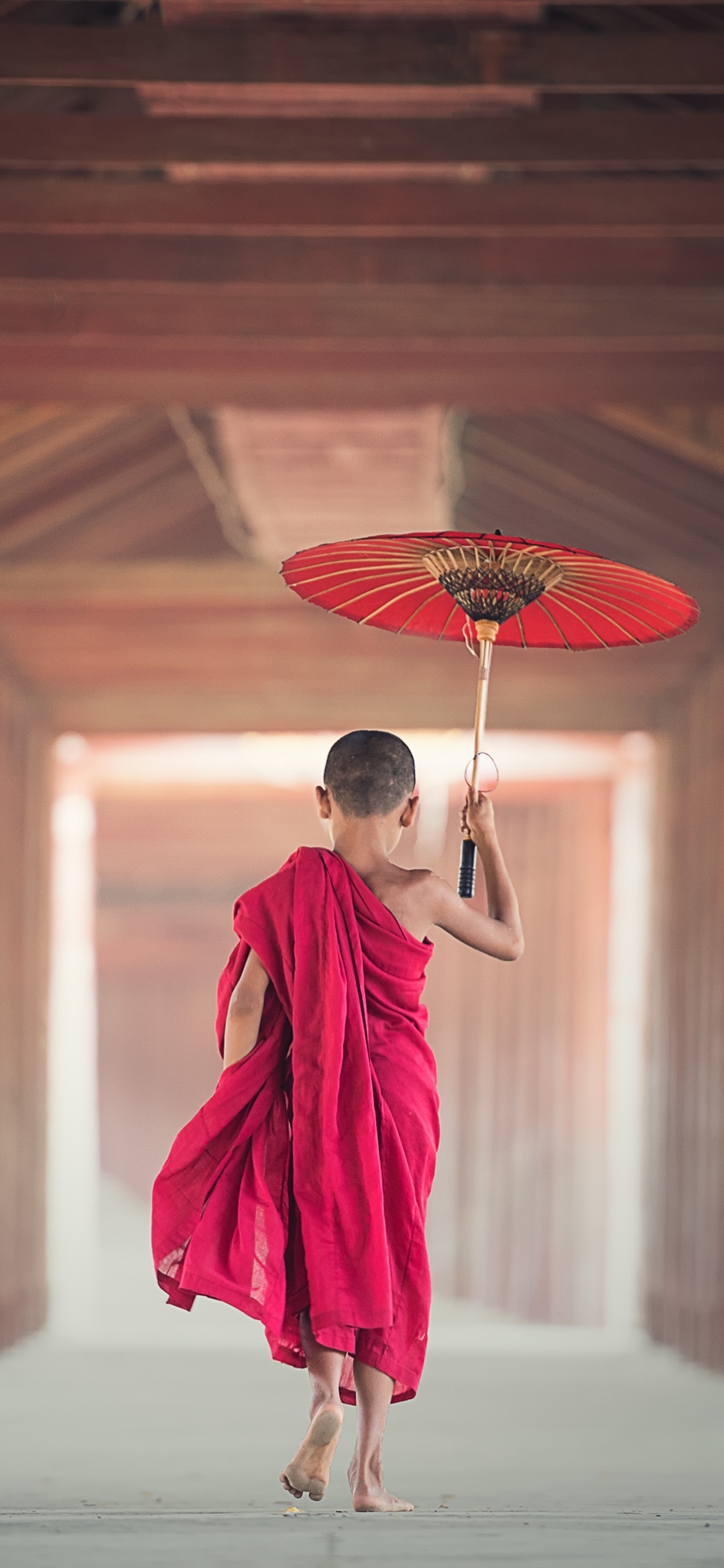 Download mobile wallpaper Buddhism, Umbrella, Monk, Religious for free.