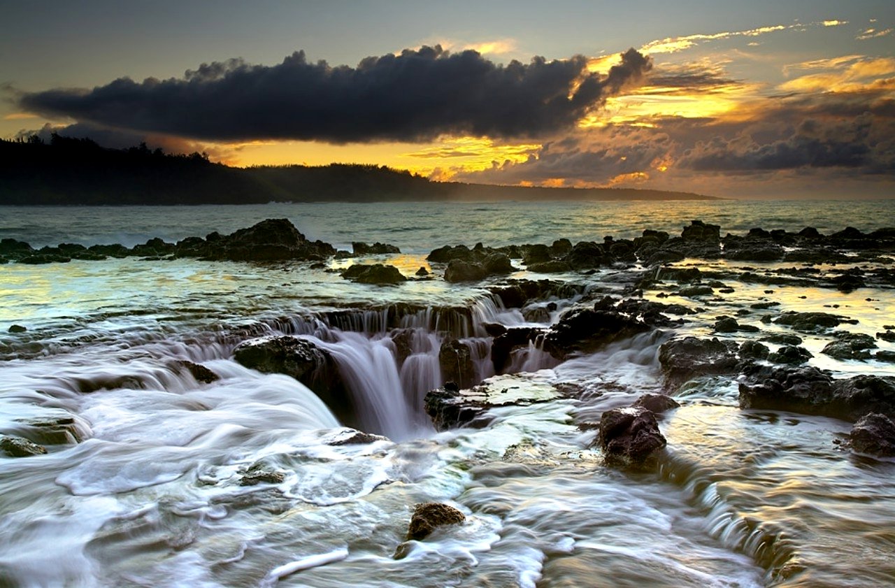 Free download wallpaper Water, Sunset, Waterfall, Sunrise, Earth on your PC desktop
