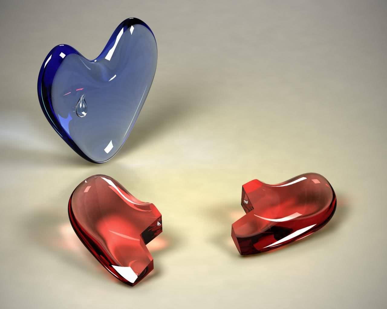 3d, couple, pair, glass, heart, crack, shards, smithereens for android