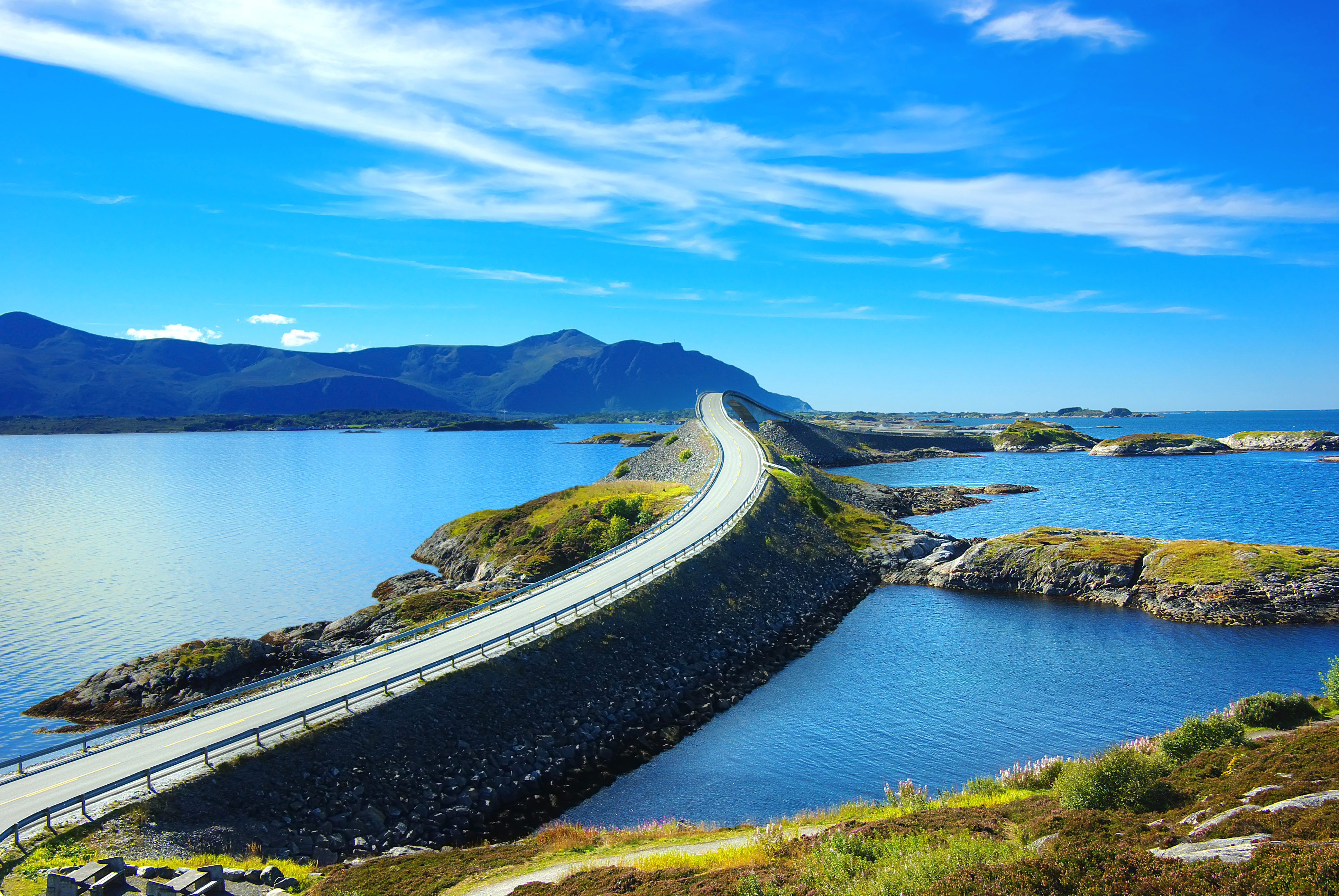 無料モバイル壁紙風景, 橋, 山, 道, 海洋, ノルウェー, マンメイドをダウンロードします。