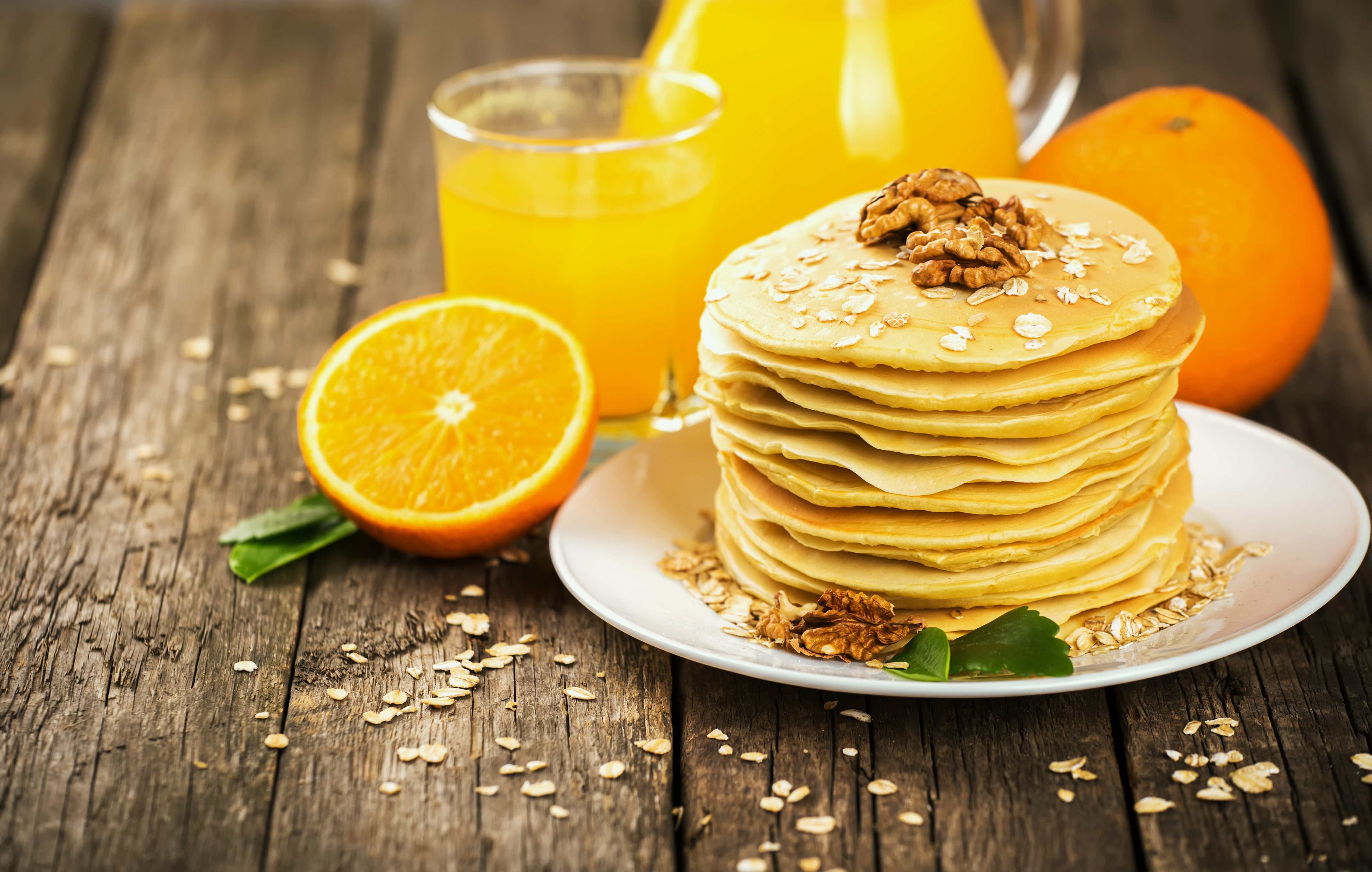 Download mobile wallpaper Food, Still Life, Breakfast, Juice, Pancake, Orange (Fruit) for free.