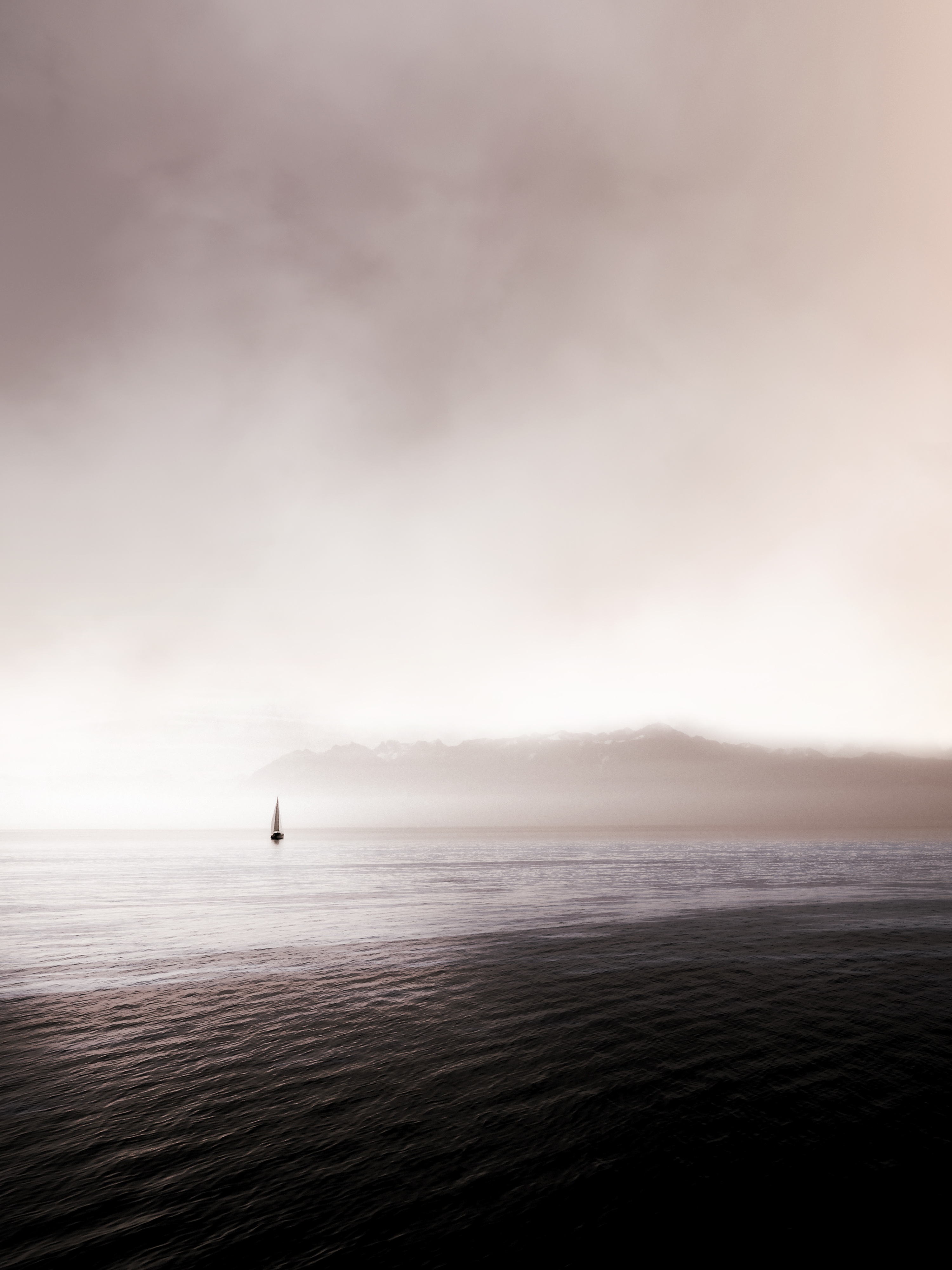 sailfish, nature, sea, waves, fog, dahl, distance, sailboat