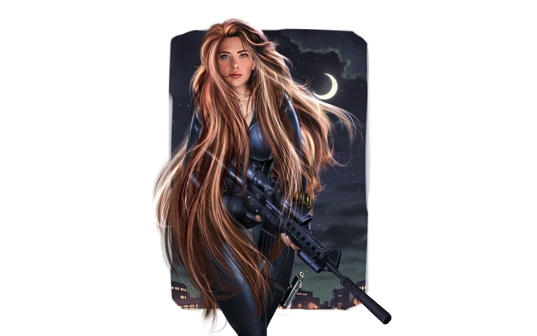 Free download wallpaper Weapon, Scarlett Johansson, Comics, Long Hair, Black Widow, Natasha Romanoff on your PC desktop