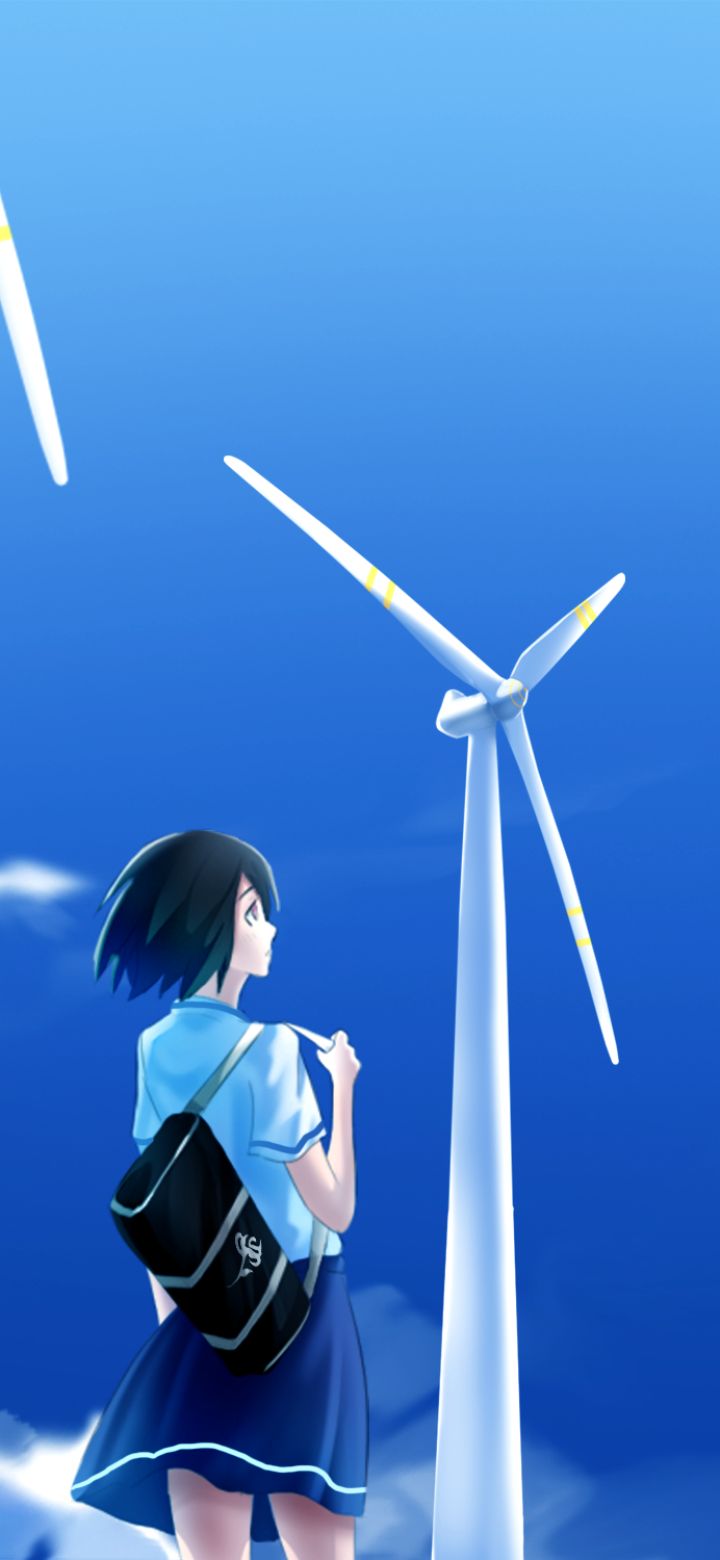 Baixar papel de parede para celular de Anime, Garota, Turbina De Vento, Turbina Eólica gratuito.