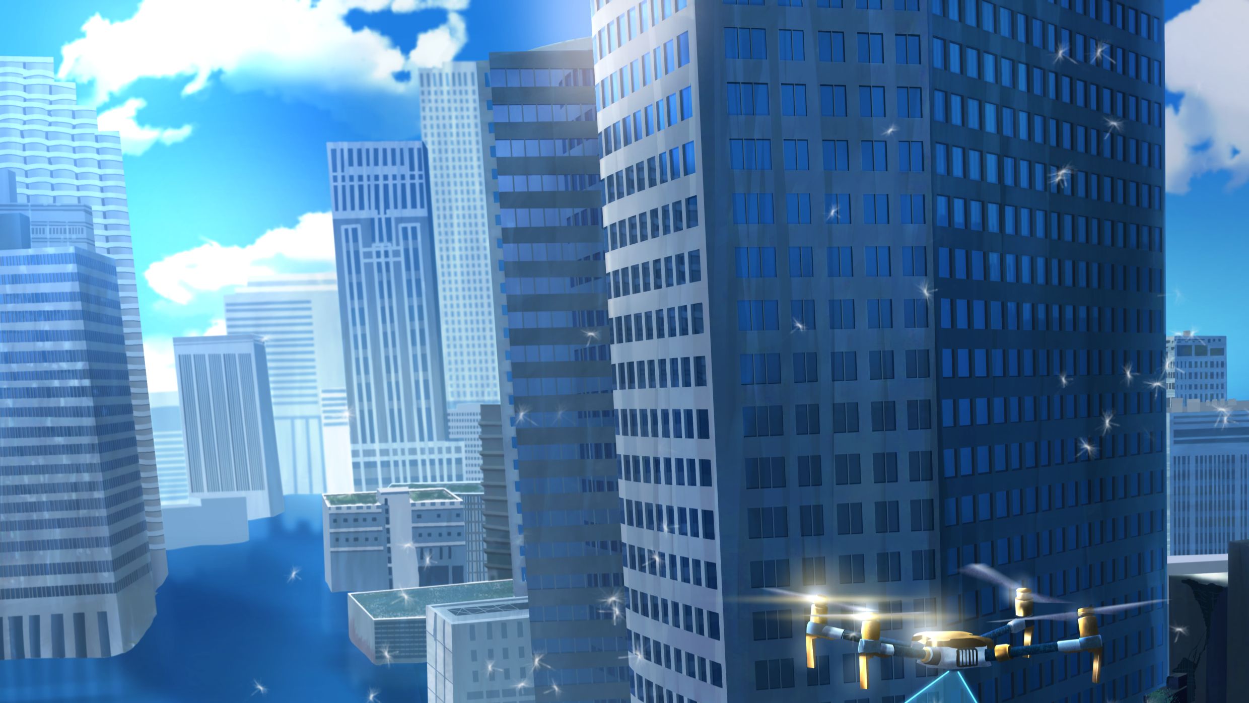 Free download wallpaper Anime, City, Drone on your PC desktop