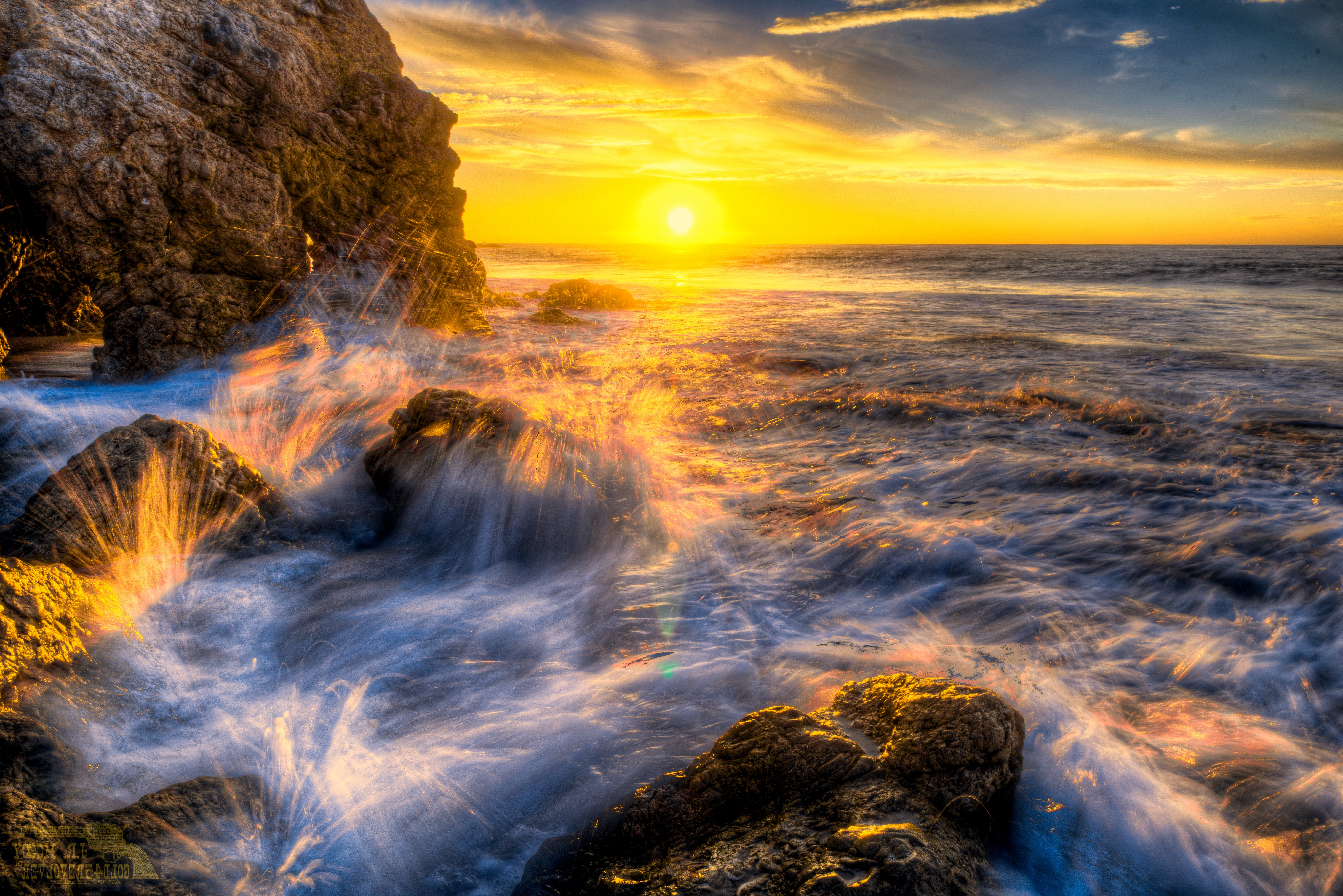 Download mobile wallpaper Nature, Sunset, Sea, Sun, Earth, Cave, Malibu for free.
