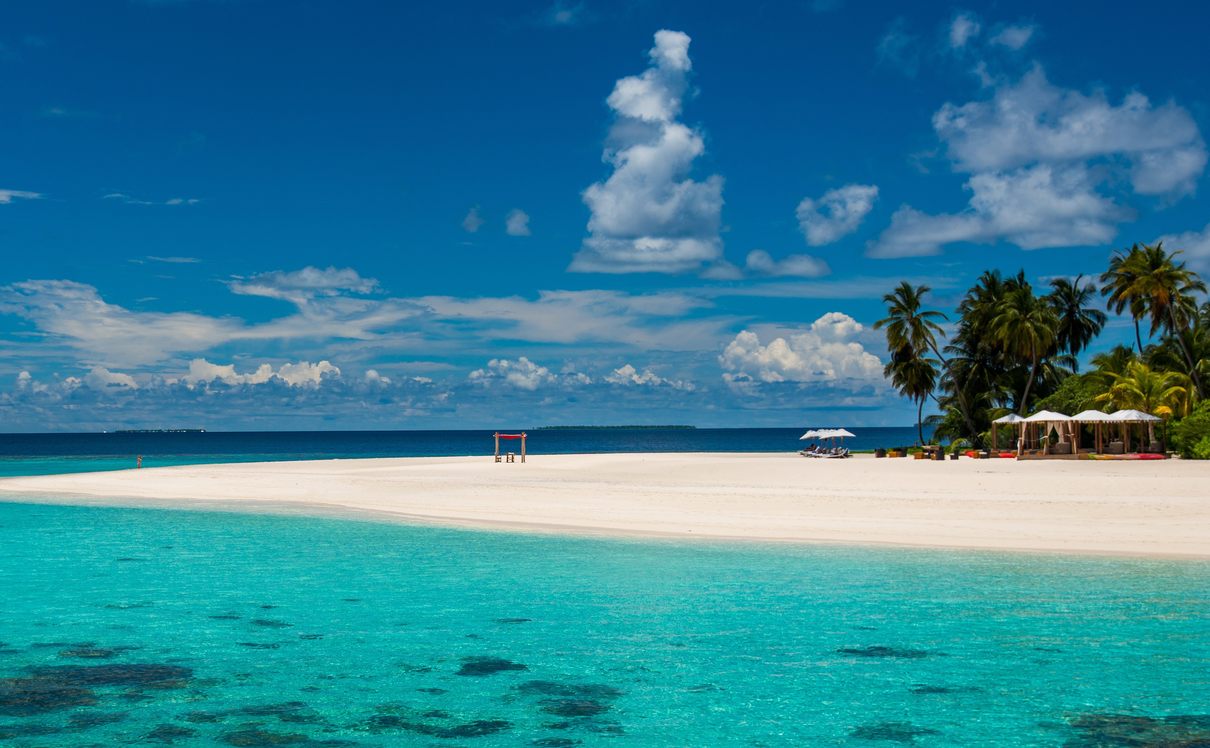 Laden Sie das Malediven, Resort, Natur, Tropen, Palms, Strand-Bild kostenlos auf Ihren PC-Desktop herunter