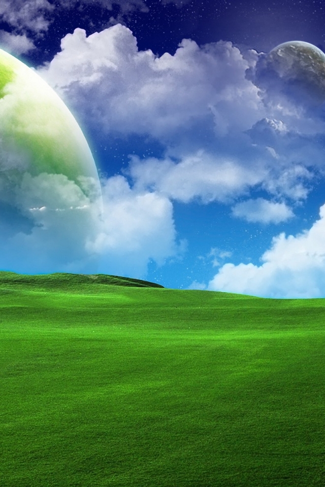 Download mobile wallpaper Landscape, Sky, Stars, Field, Space, Planet, Sci Fi, Cloud for free.