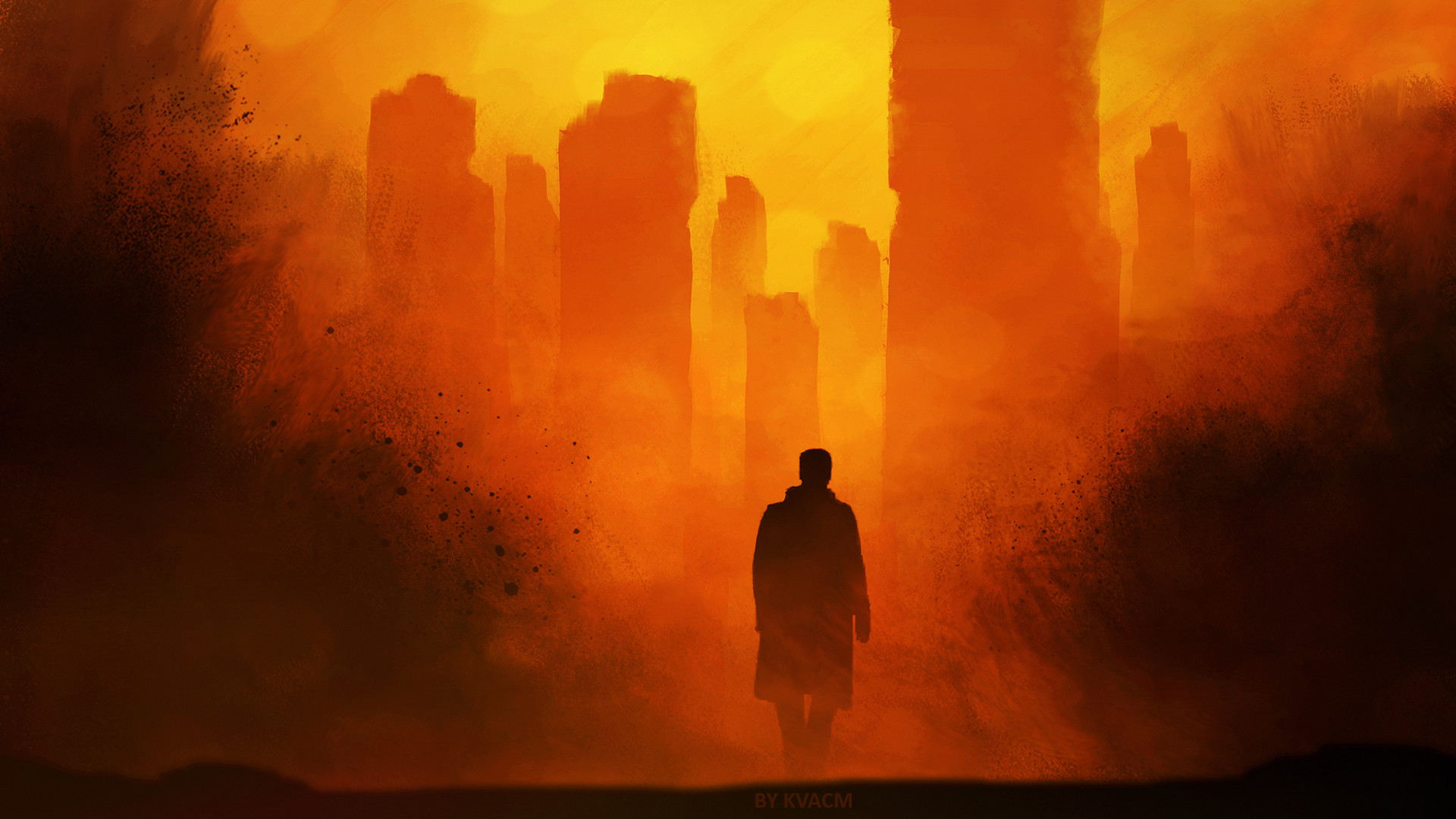 blade runner 2049, silhouette, movie, building, city, orange (color)