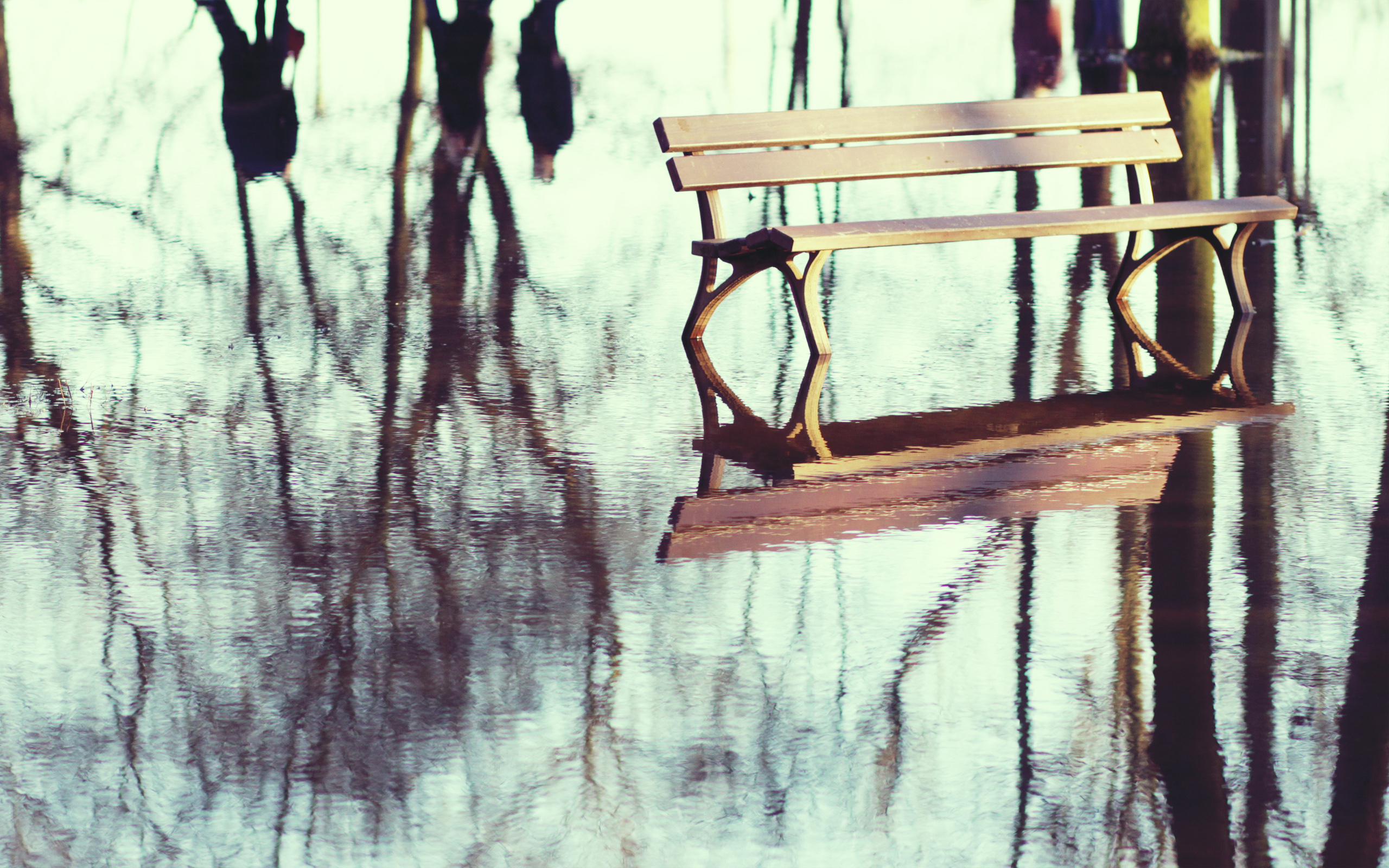 Free download wallpaper Water, Reflection, Park, Bench, Photography on your PC desktop