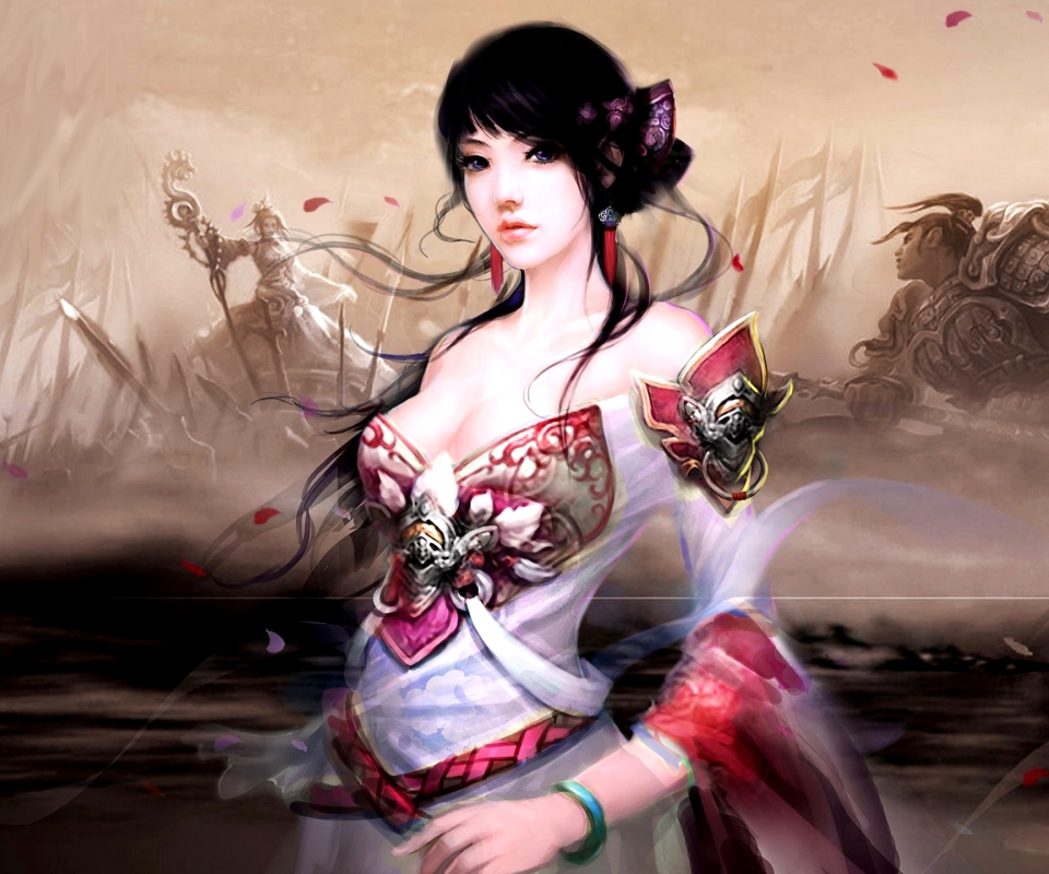 Free download wallpaper Fantasy, Flower, Oriental, Women, Purple Eyes on your PC desktop