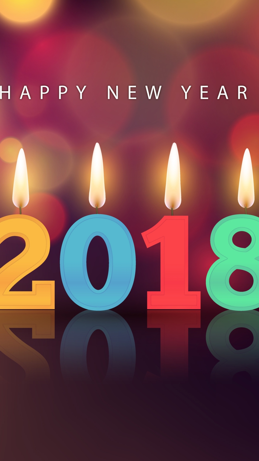 Handy-Wallpaper Feiertage, Neujahr, Farben, Bokeh, Kerze, Neujahr 2018 kostenlos herunterladen.