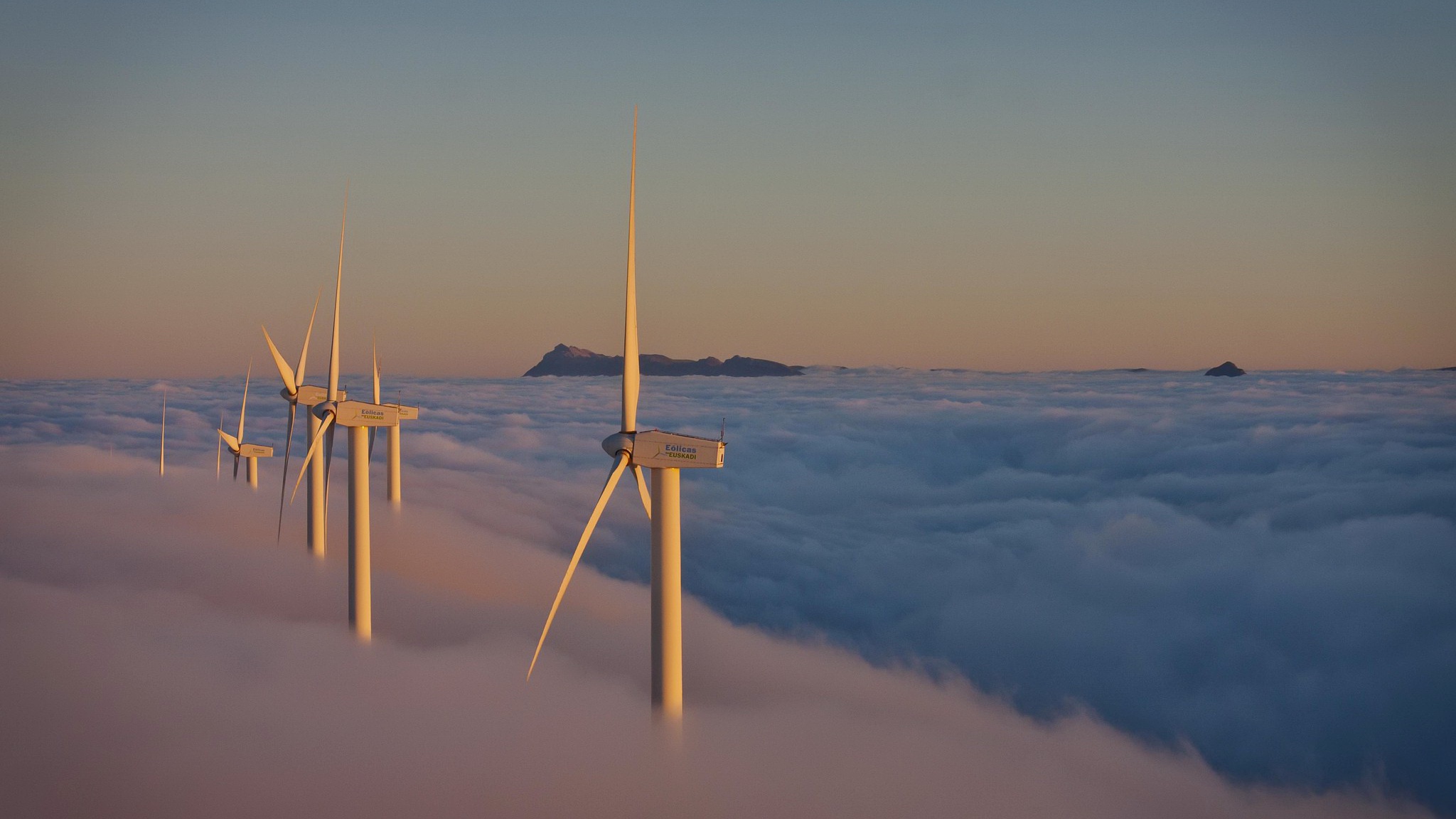 Download mobile wallpaper Wind Turbine, Man Made, Sea Of Clouds for free.