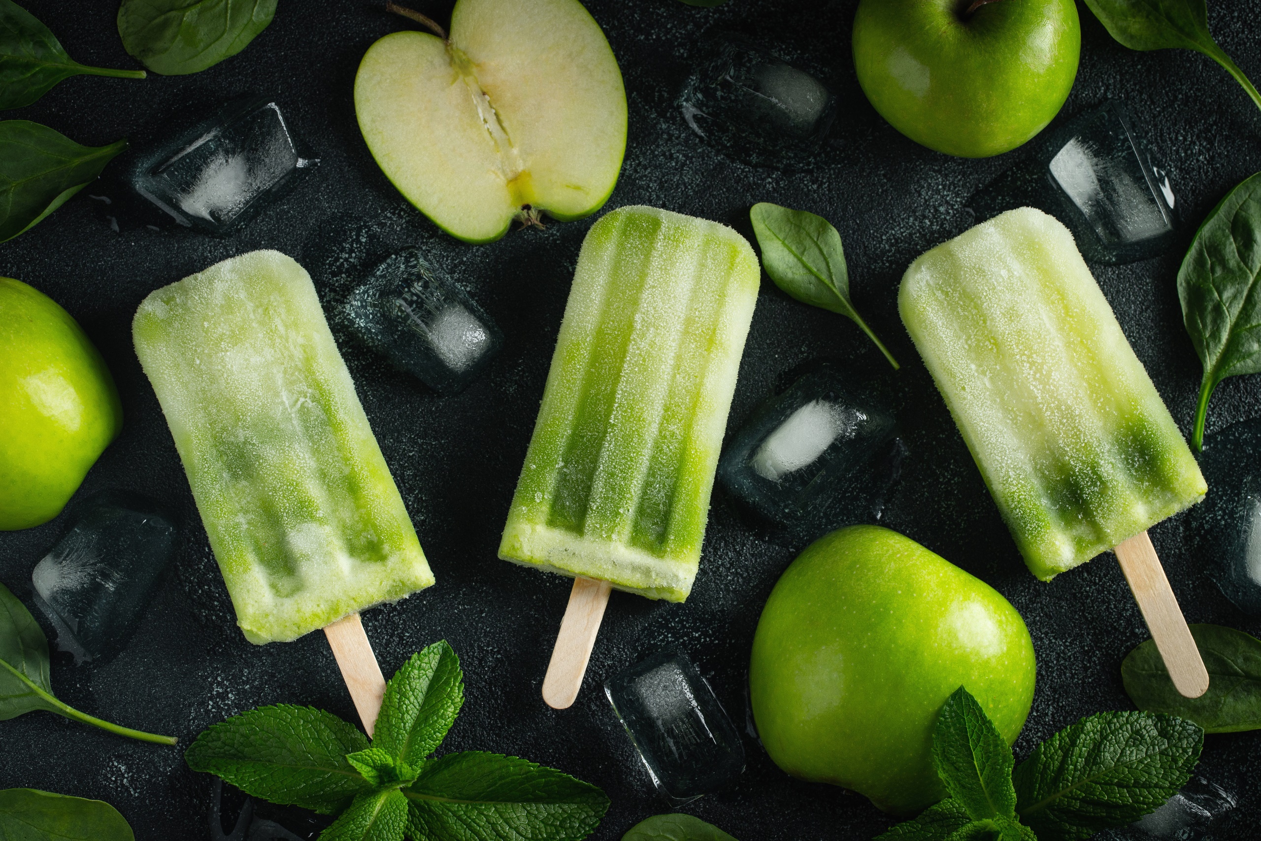 Download mobile wallpaper Food, Apple, Ice Cream, Still Life, Fruit, Popsicle, Ice Cube for free.