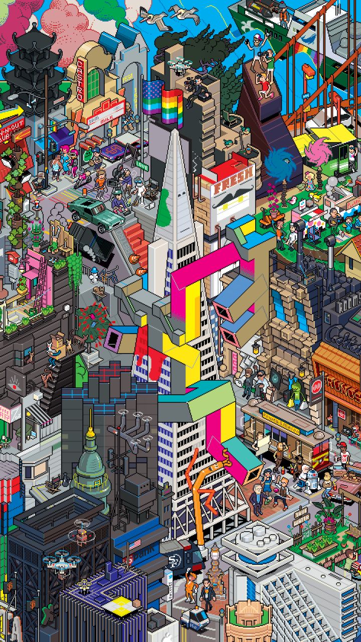 Téléchargez des papiers peints mobile Ville, Artistique, San Fransisco, Pixel Art gratuitement.