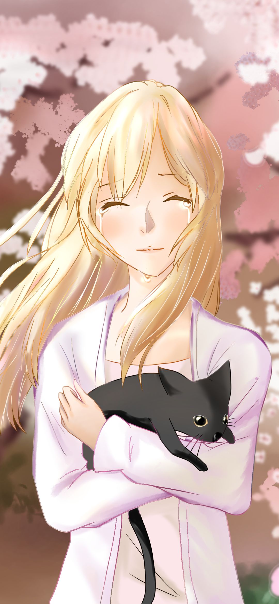 Download mobile wallpaper Anime, Cat, Blonde, Tears, Kaori Miyazono, Your Lie In April for free.