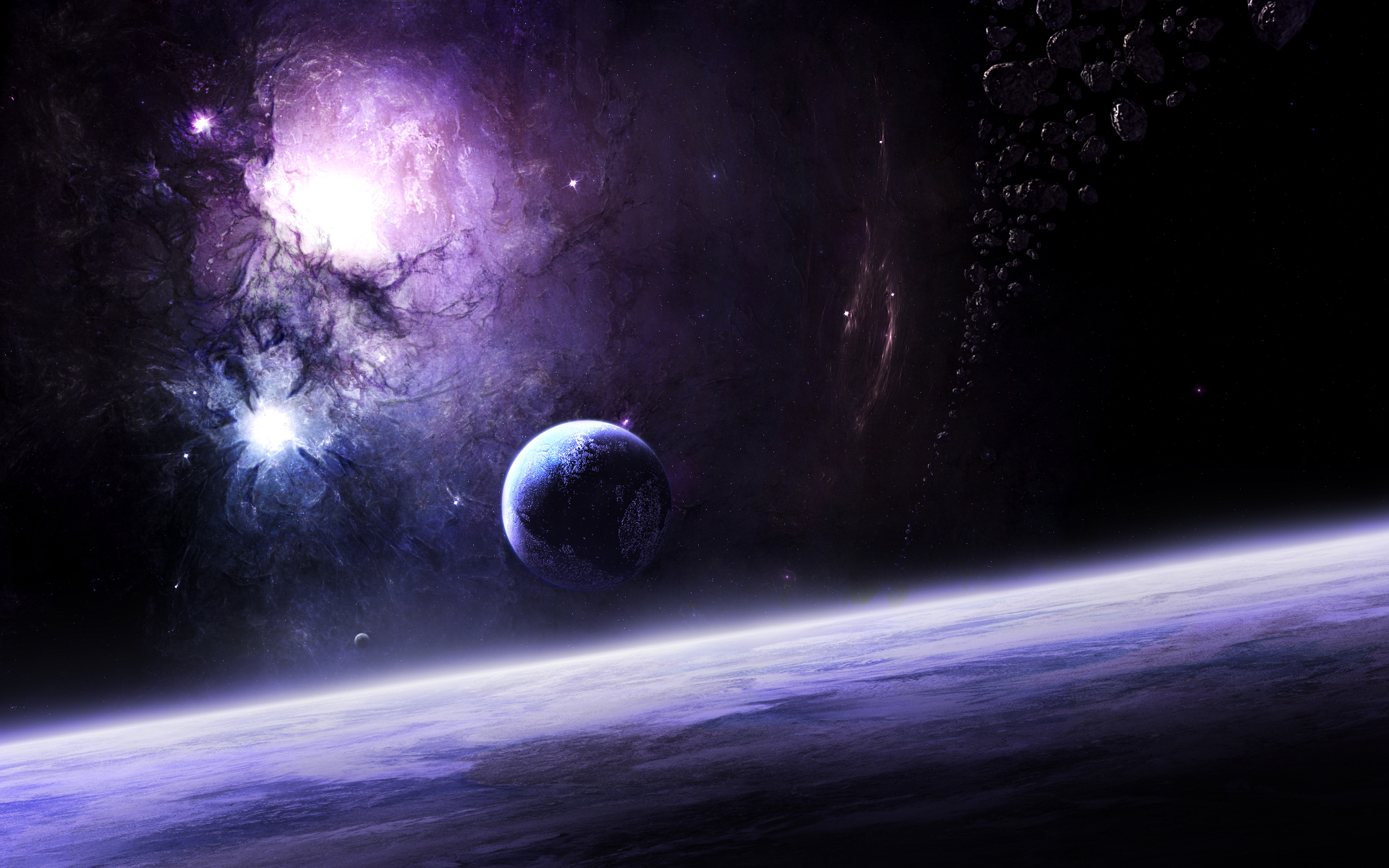 161502 завантажити картинку планета, хмара, космос, наукова фантастика, фіолетовий - шпалери і заставки безкоштовно