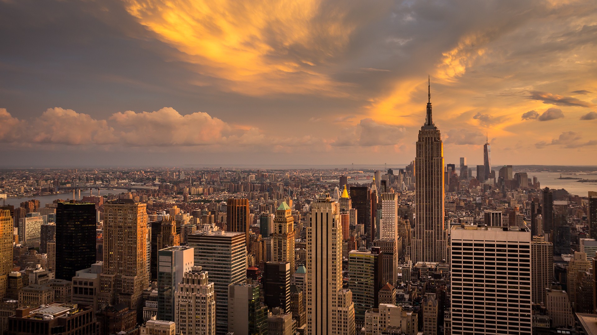 Laden Sie das Städte, Stadtbild, New York, Sonnenuntergang, Empire State Building, Menschengemacht, Großstadt-Bild kostenlos auf Ihren PC-Desktop herunter
