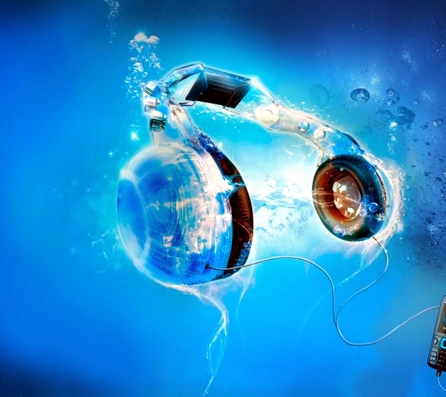 Download mobile wallpaper Music, Water, Headphones, Bubble for free.