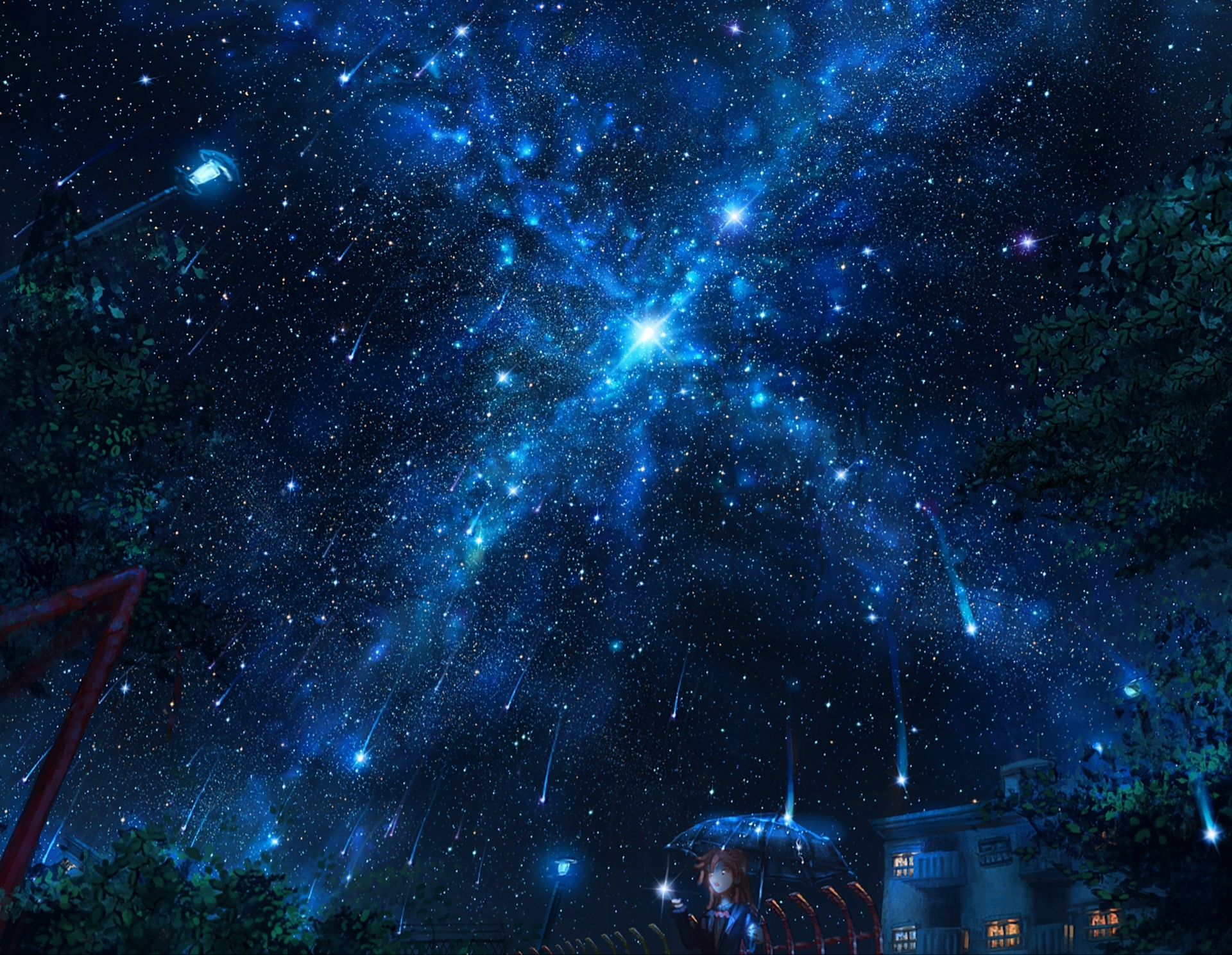 Baixar papel de parede para celular de Anime, Noite, Céu Estrelado, Estrela Cadente gratuito.