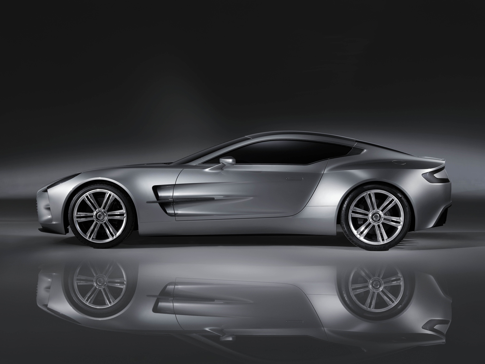 aston martin, one 77, cars, reflection, grey, side view, 2008, concept car HD wallpaper