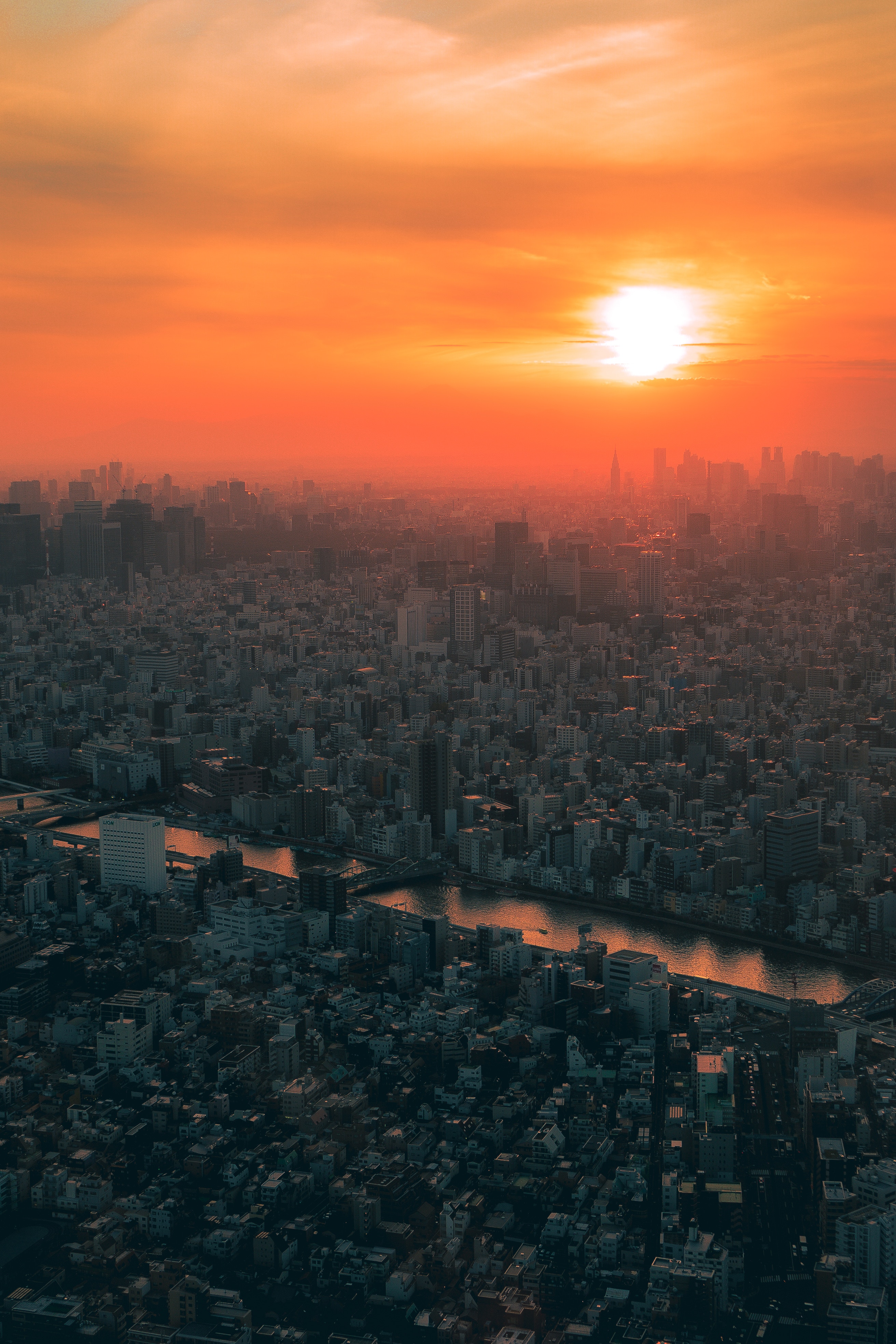 58727 télécharger le fond d'écran vue d'en haut, villes, coucher de soleil, ville, vue d’en haut, brouillard, japon, tokyo - économiseurs d'écran et images gratuitement