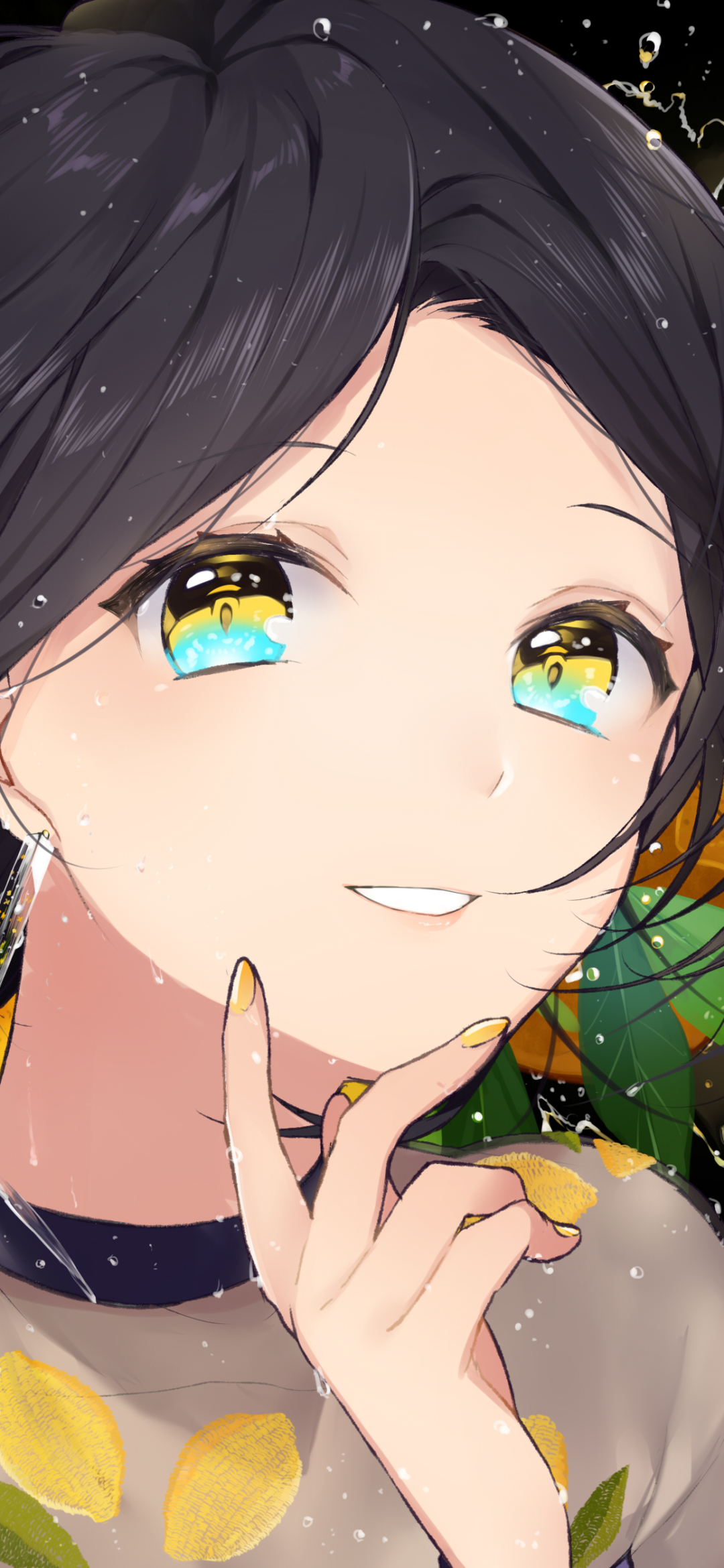 Download mobile wallpaper Anime, Smile, Yellow Eyes, Original, Black Hair, Short Hair for free.