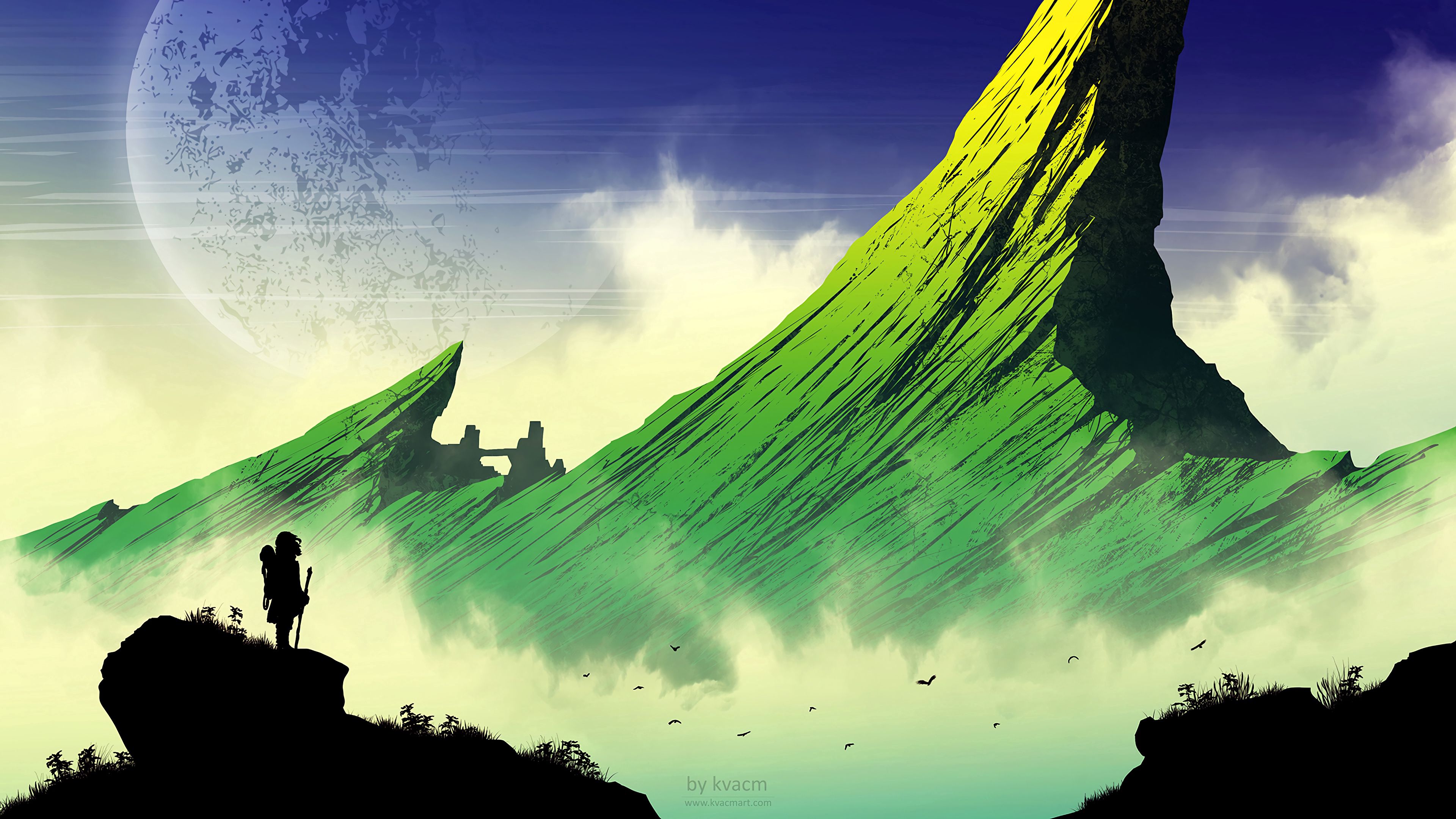 Free download wallpaper Mountains, Landscape, Silhouette, Art, Vector on your PC desktop