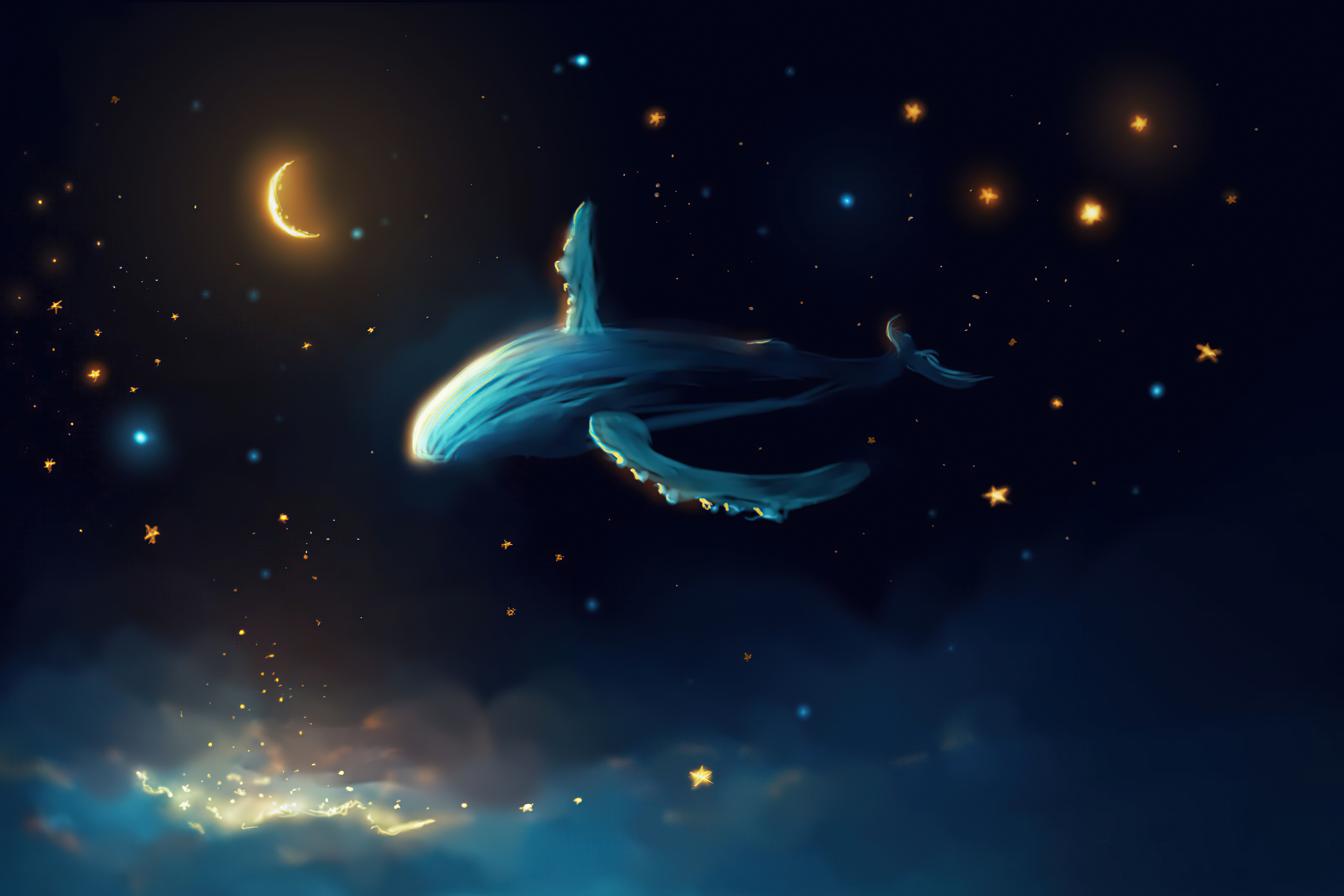 Download mobile wallpaper Fantasy, Sky, Stars, Whale, Fantasy Animals for free.