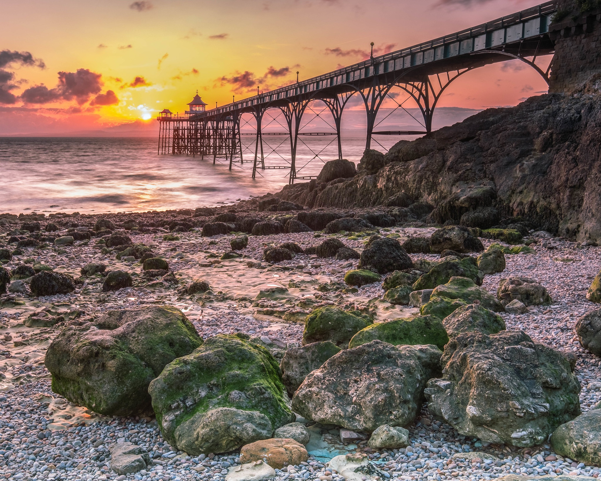 Free download wallpaper Sunset, Pier, Man Made on your PC desktop