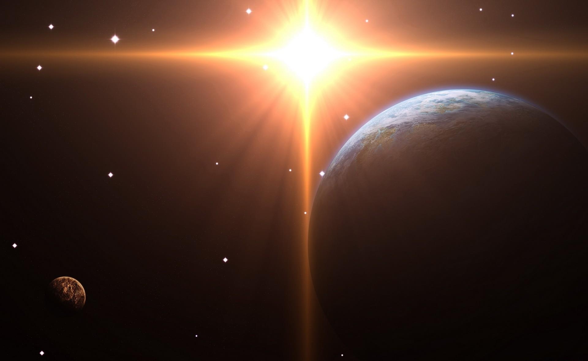 Free download wallpaper Shine, Light, Rays, Beams, Universe, Planets on your PC desktop