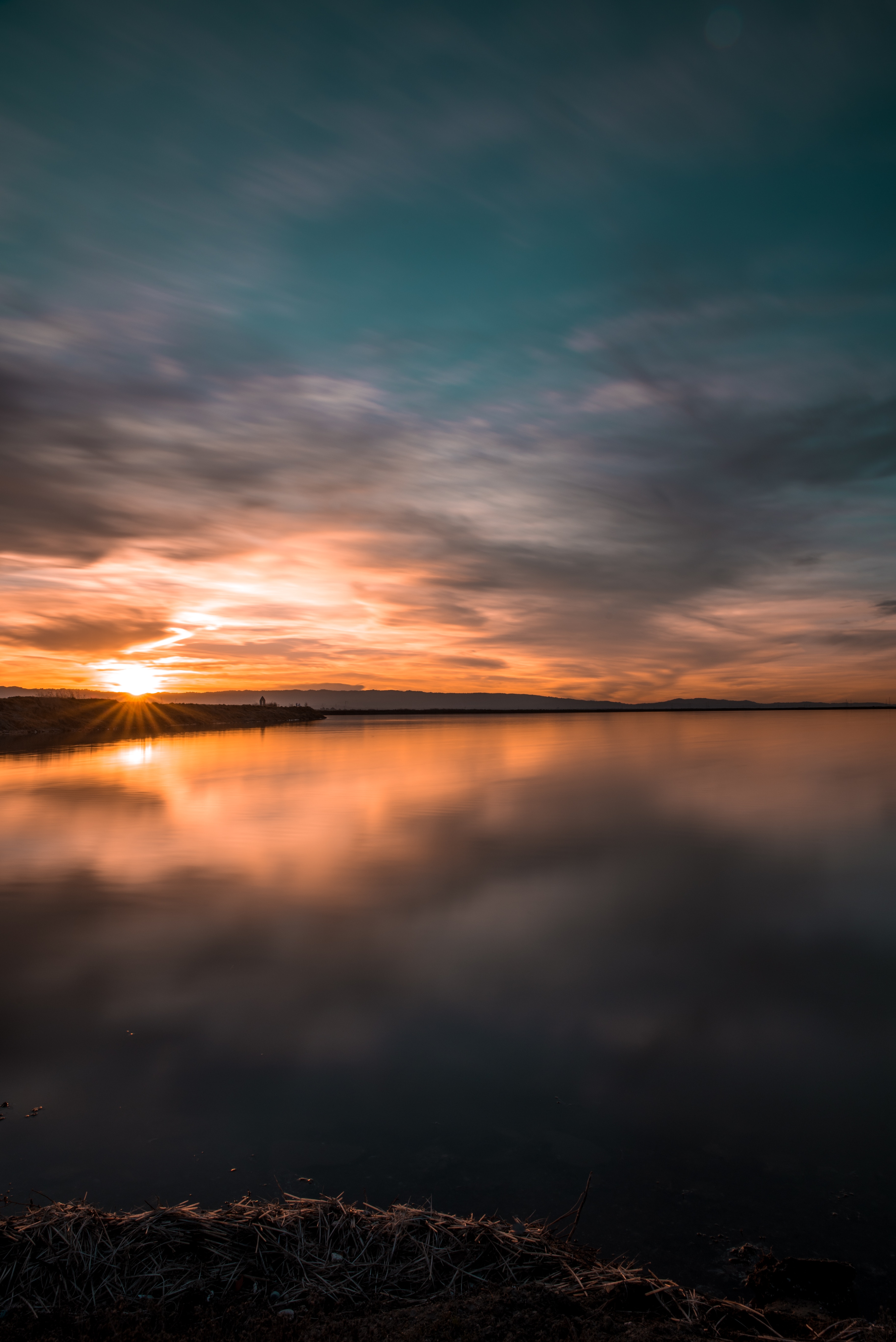 Download mobile wallpaper Lake, Horizon, Sky, Sunset, Nature for free.