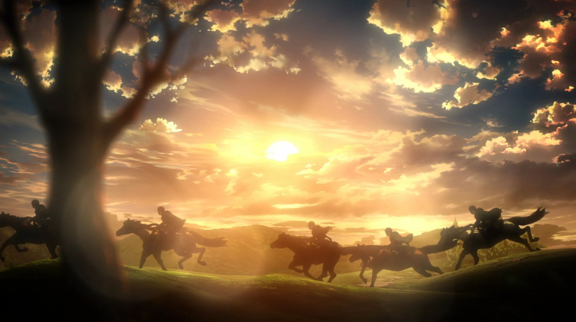 Mobile wallpaper sunset, attack on titan, scouting legion, anime, shingeki no kyojin