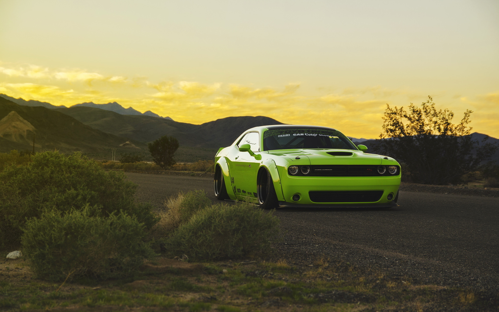 muscle car, dodge challenger, tuning, cars, light green