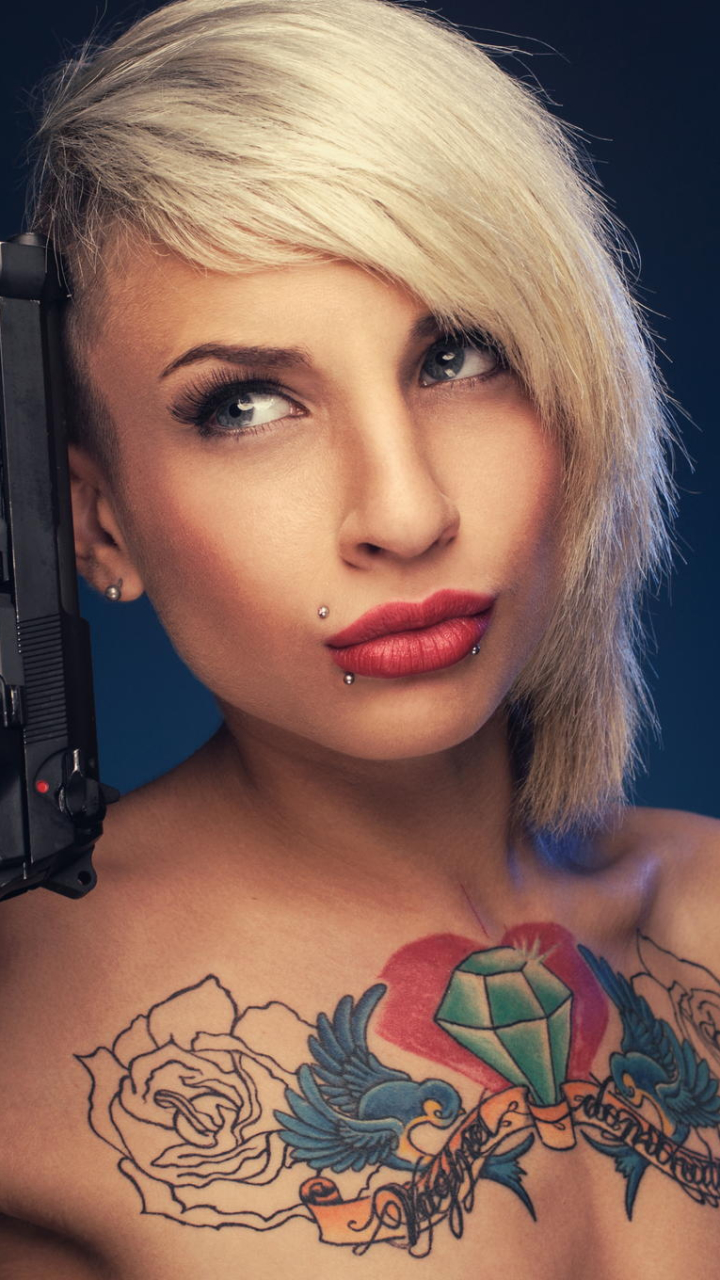 Download mobile wallpaper Tattoo, Women, Girls & Guns for free.