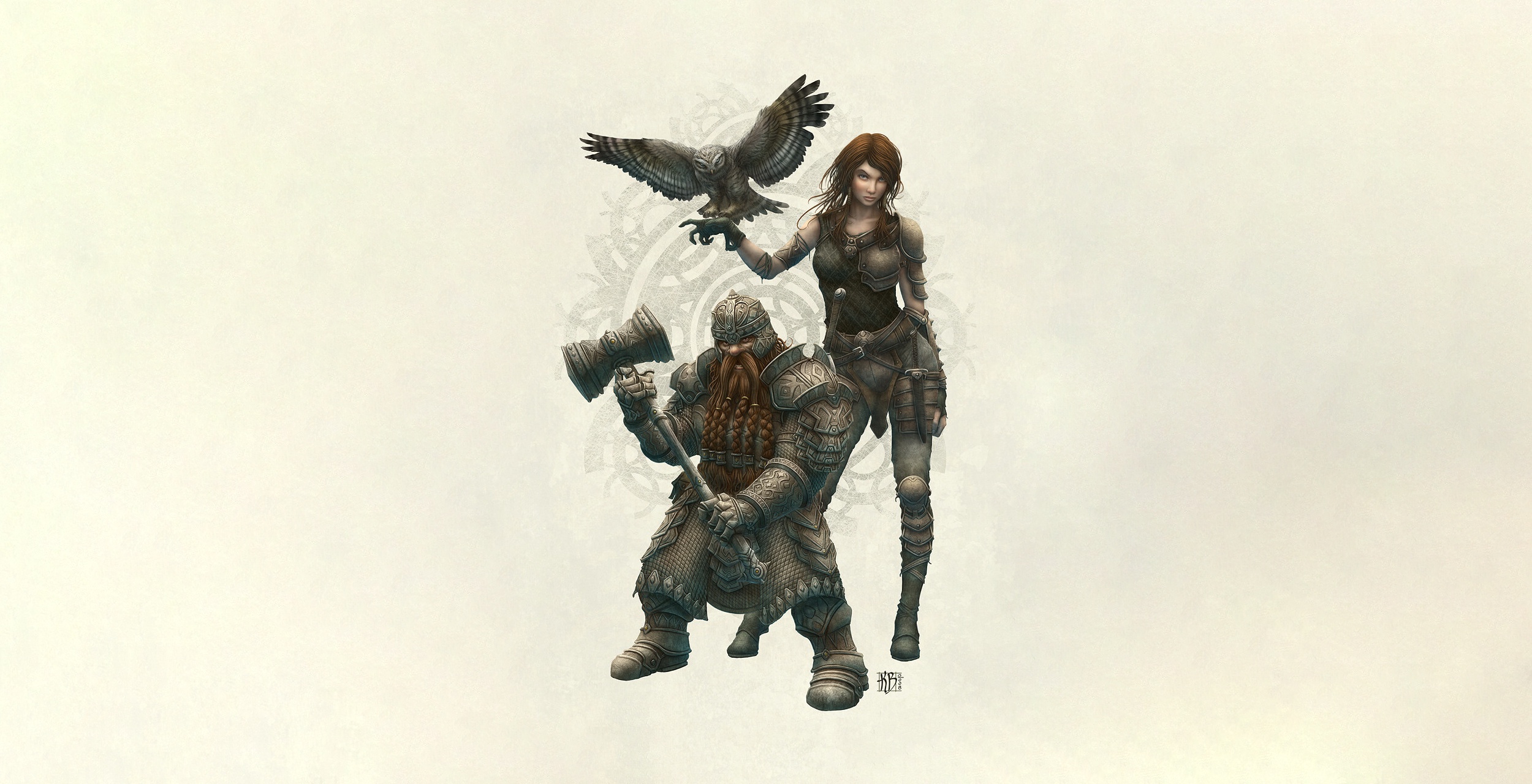 Download mobile wallpaper People, Fantasy, Owl, Weapon, Armor, Dwarf for free.