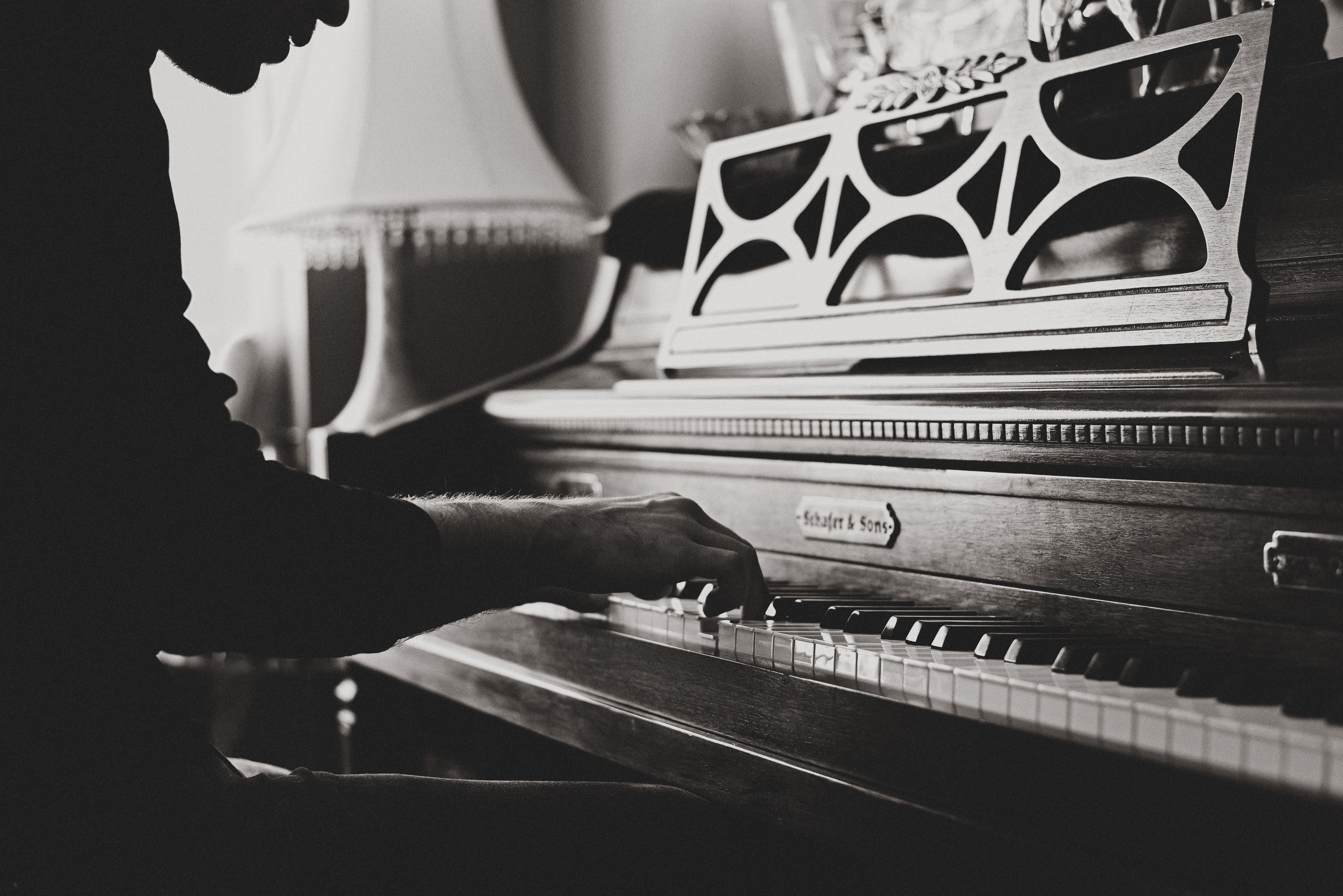 piano, hands, music, vintage, bw, chb HD wallpaper