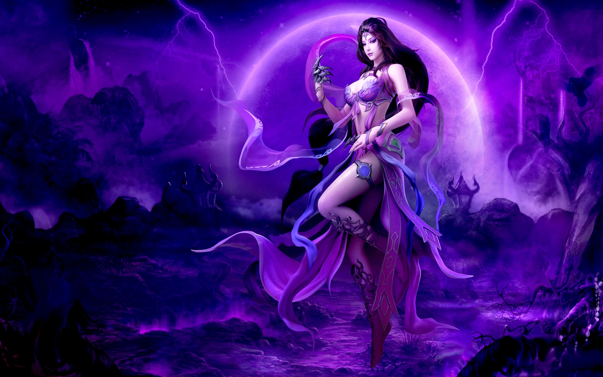 無料モバイル壁紙ファンタジー, 紫の, 女戦士をダウンロードします。