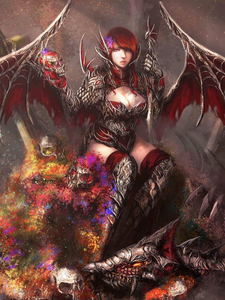 Download mobile wallpaper Fantasy, Wings, Dragon, Angel, Skull, Armor, Woman Warrior, Angel Warrior for free.