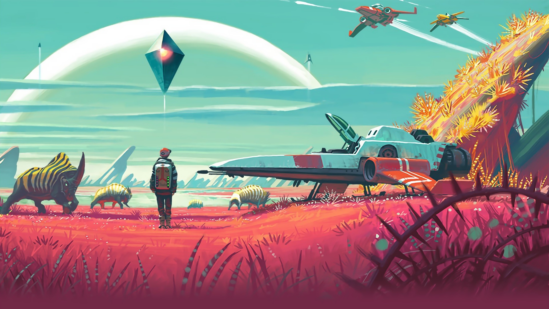 Download mobile wallpaper Creature, Spaceship, Video Game, No Man's Sky for free.