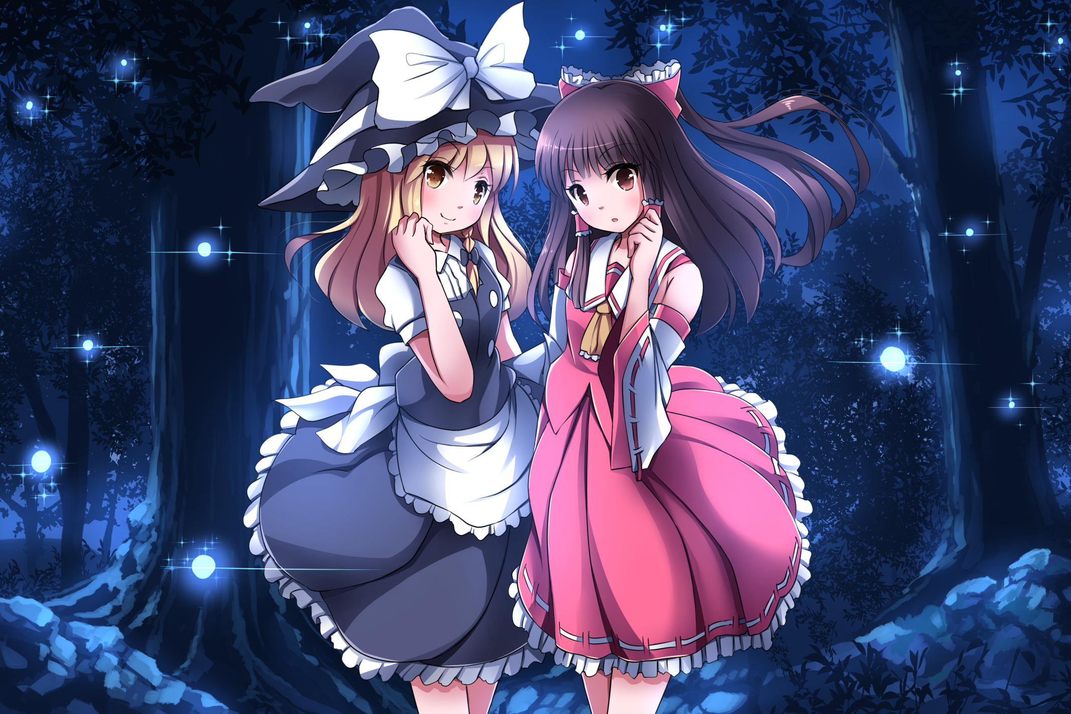 Descarga gratuita de fondo de pantalla para móvil de Animado, Touhou, Reimu Hakurei, Marisa Kirisame.