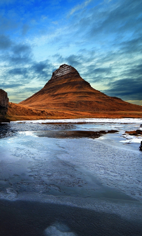 Téléchargez des papiers peints mobile Glace, Islande, Terre/nature, Kirkjufell gratuitement.