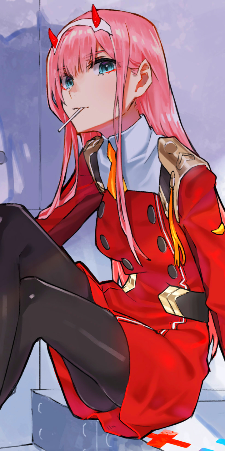 Handy-Wallpaper Blaue Augen, Pinkes Haar, Animes, Darling In The Franxx, Zero Two (Liebling Im Franxx) kostenlos herunterladen.