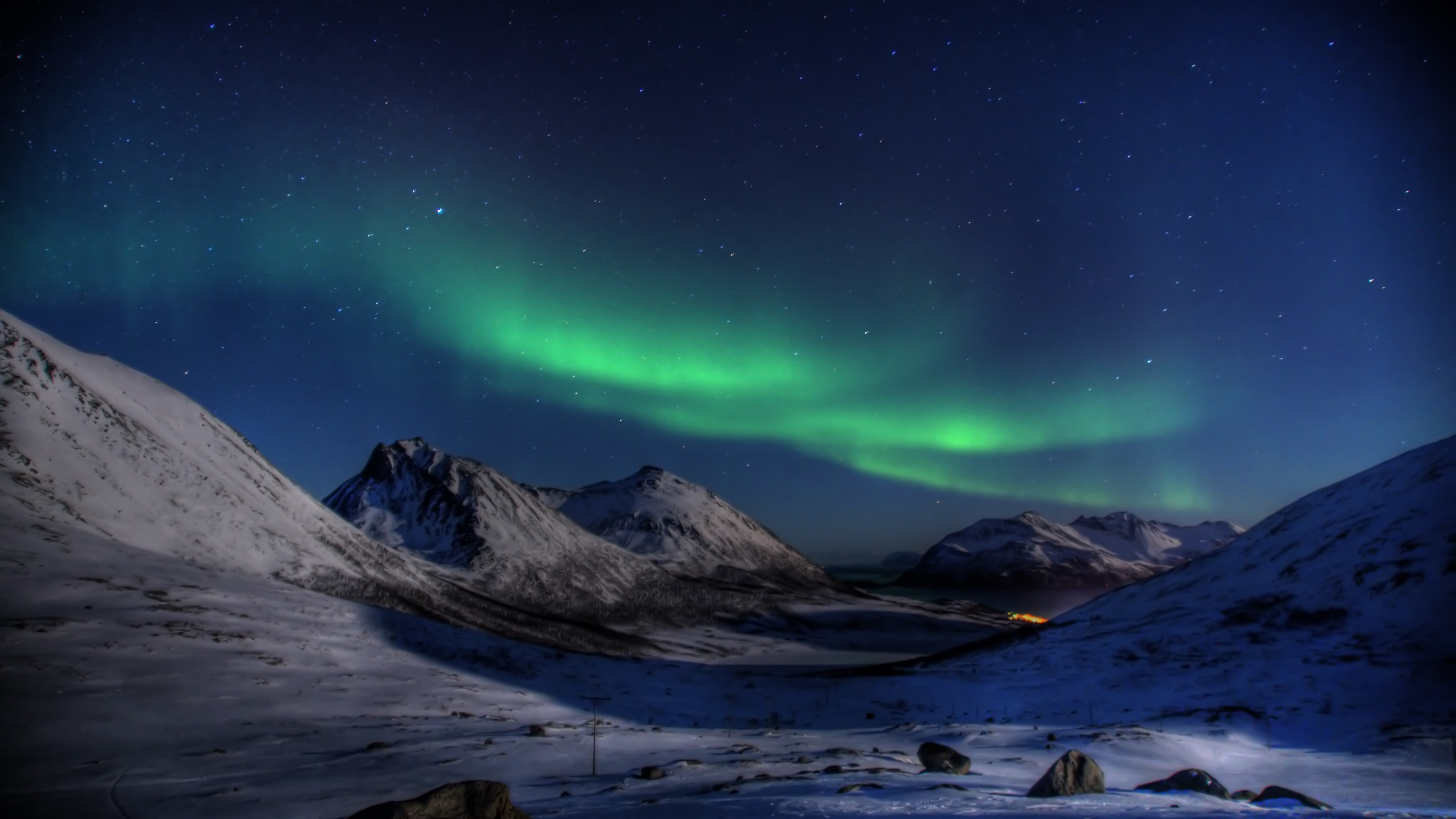 night, aurora borealis, earth, snow