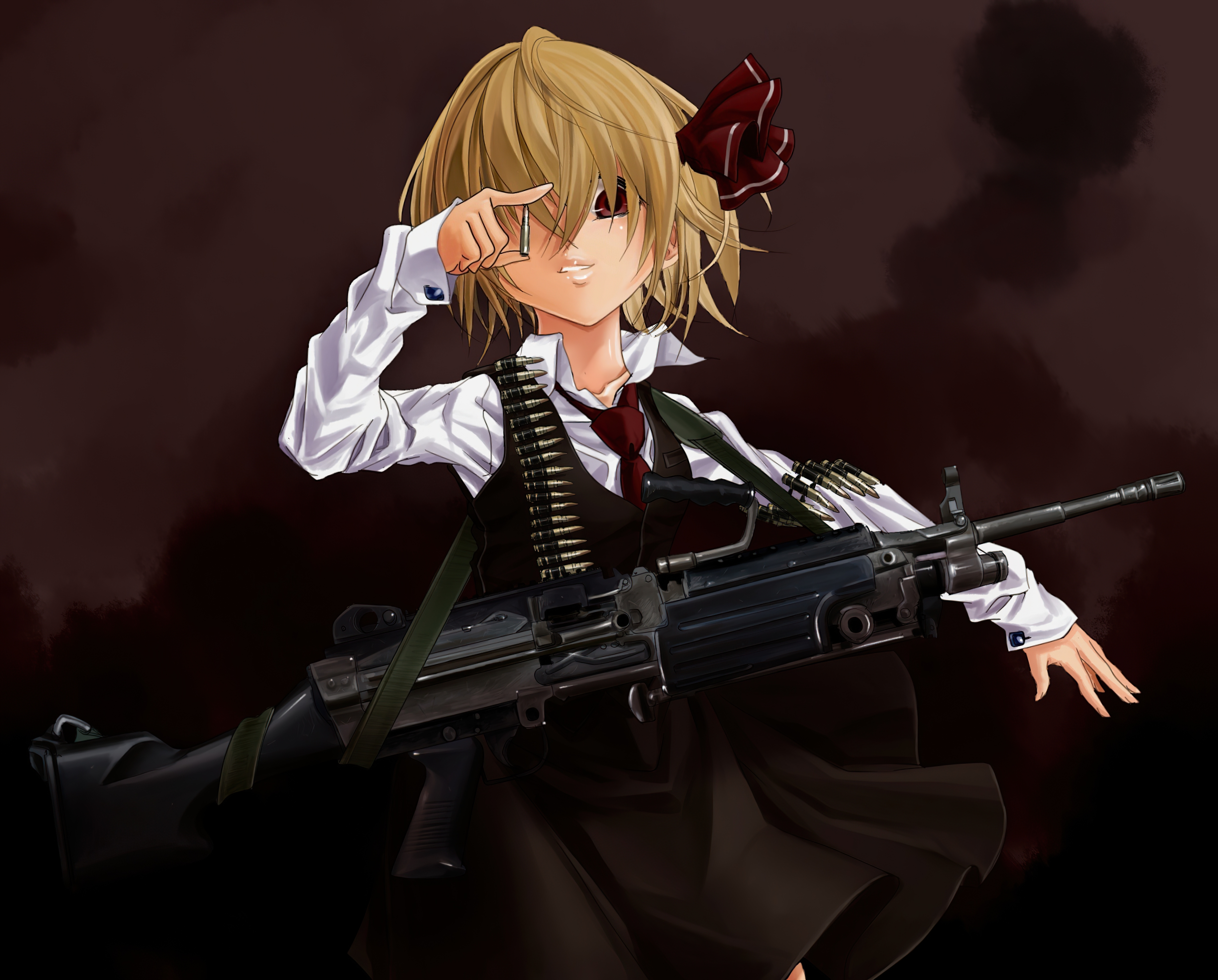 Laden Sie das Animes, Tuhu, Rumia (Touhou), Leichtes Maschinengewehr M249-Bild kostenlos auf Ihren PC-Desktop herunter