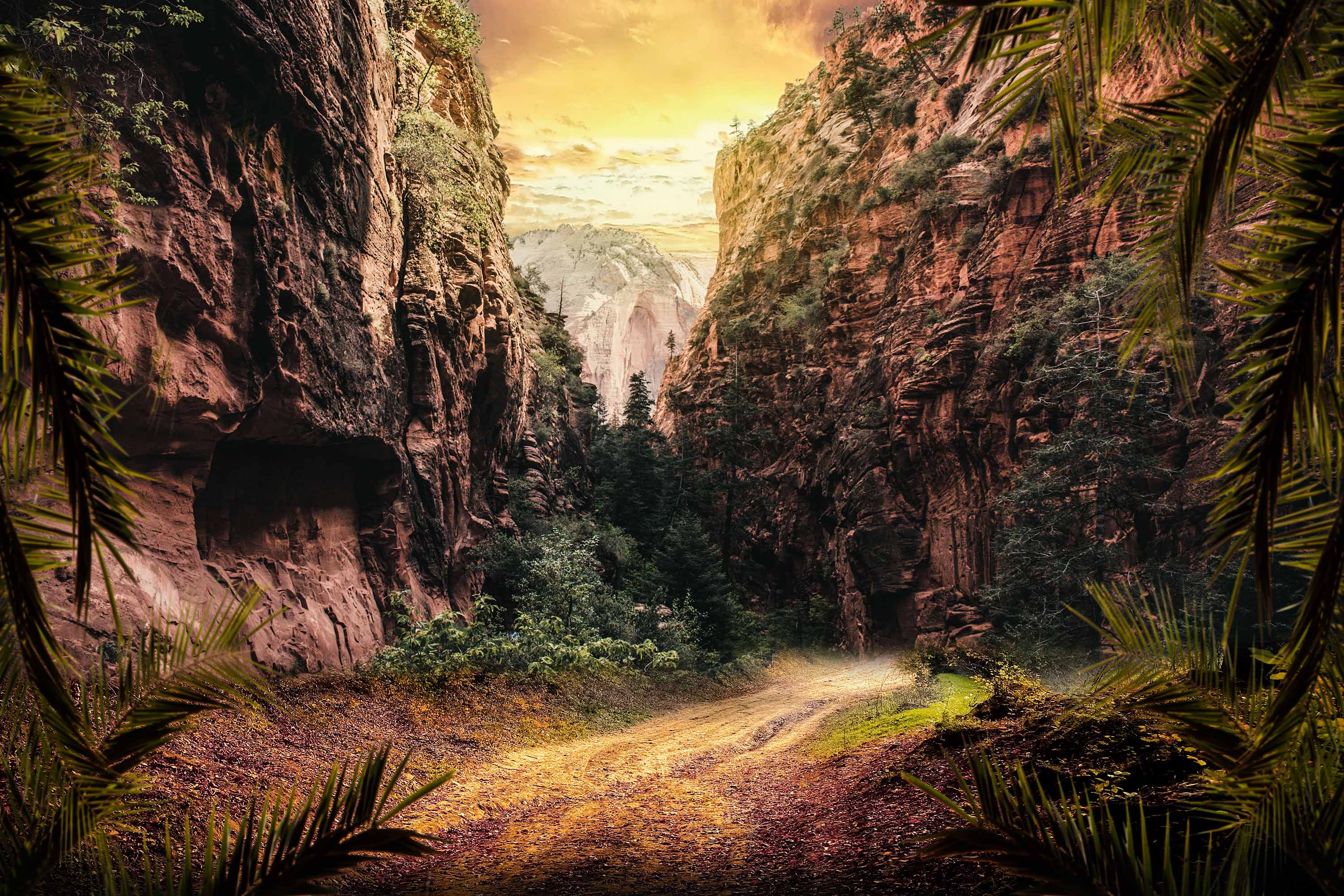 Free download wallpaper Canyon, Sunrise, Earth, Path on your PC desktop