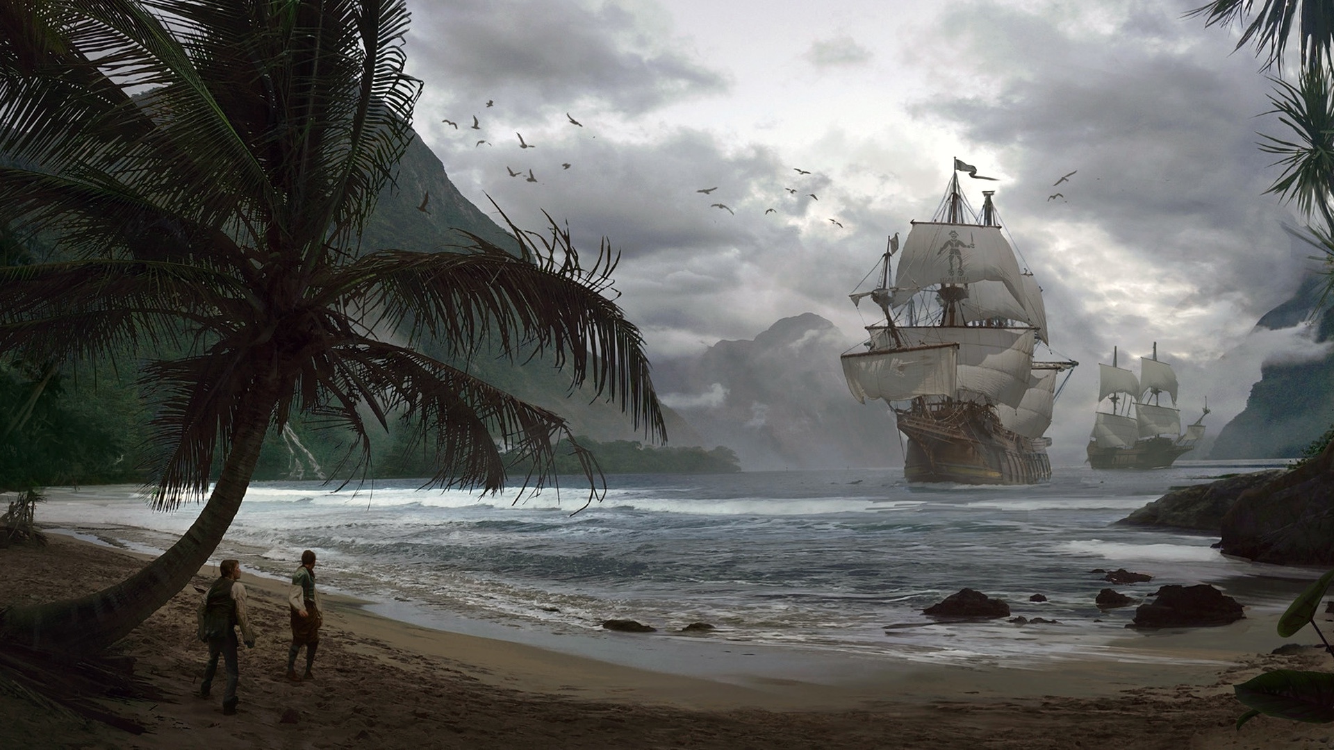 Free download wallpaper Fantasy, Beach, Ship on your PC desktop