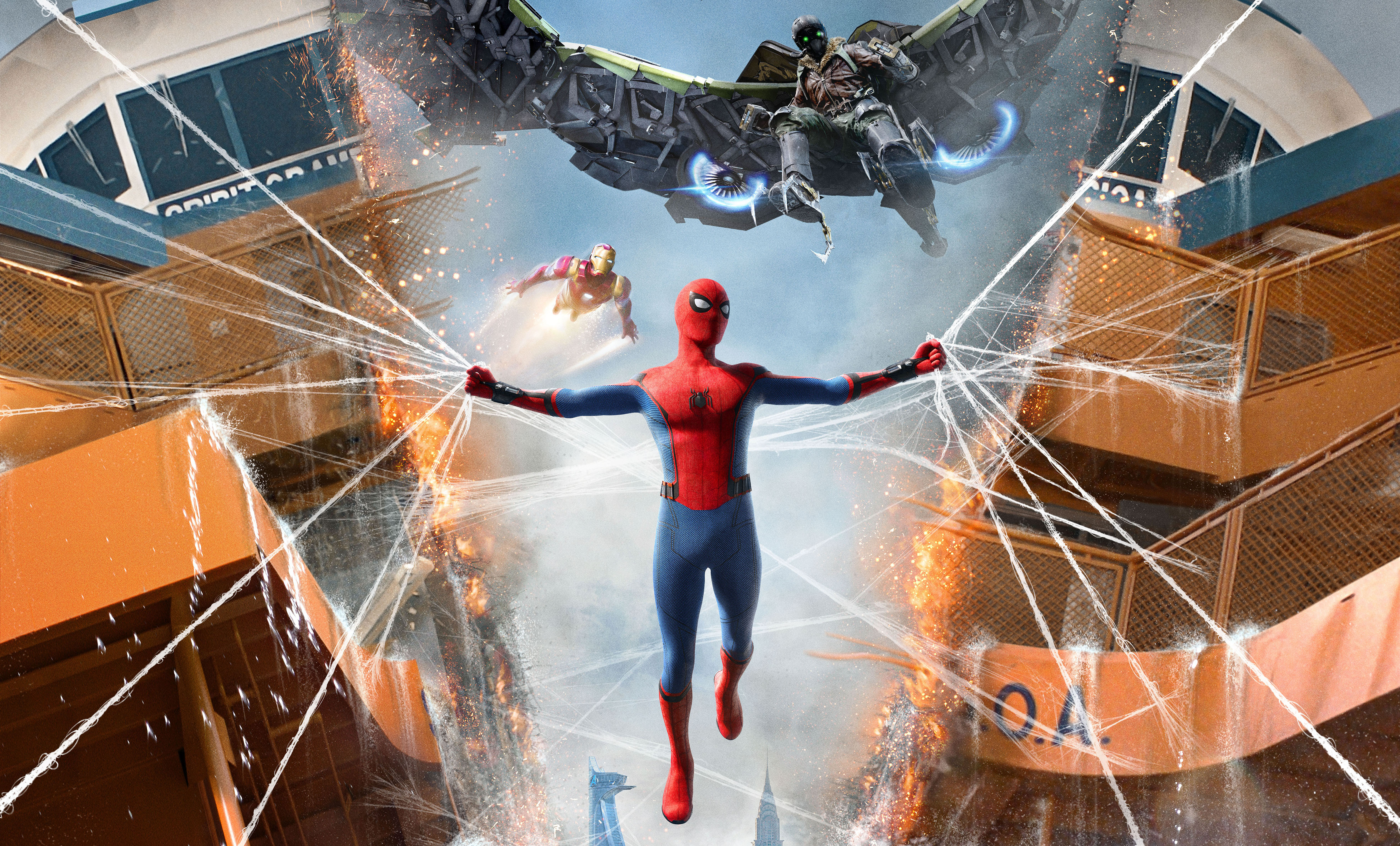 421570 скачать обои кино, человек паук: возвращение домой, железный человек, человек паук, стервятник (marvel comics) - заставки и картинки бесплатно