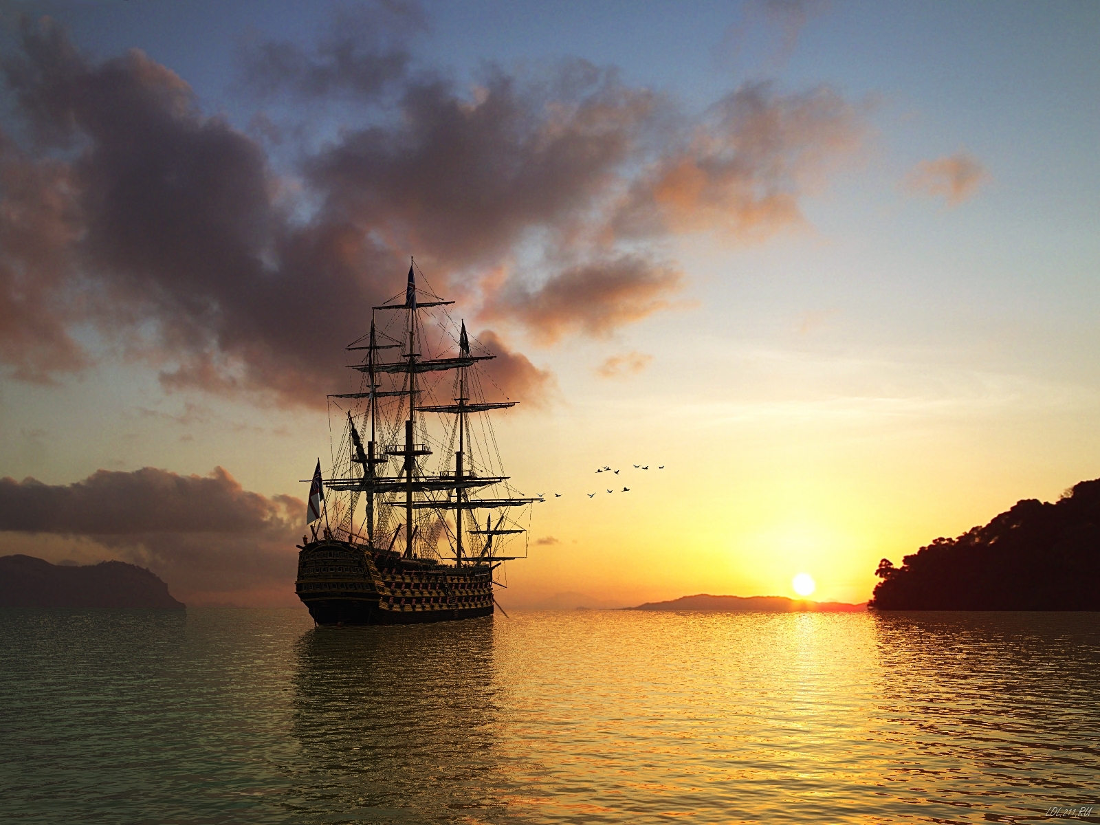 Laden Sie das Landschaft, Sunset, Sea, Schiffe-Bild kostenlos auf Ihren PC-Desktop herunter