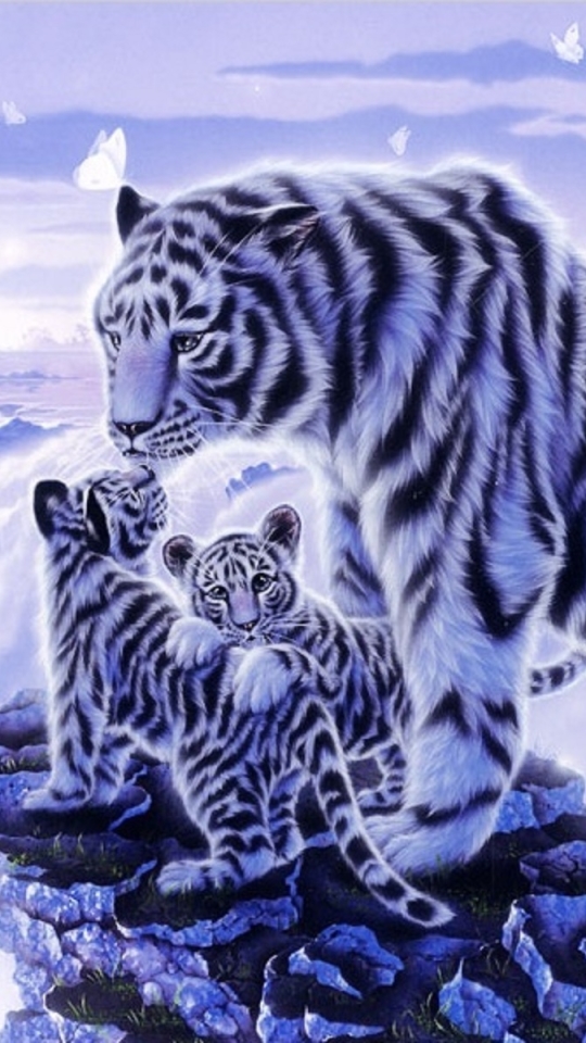 Download mobile wallpaper Fantasy, Snow, Tiger, White Tiger, Baby Animal, Cub, Fantasy Animals for free.